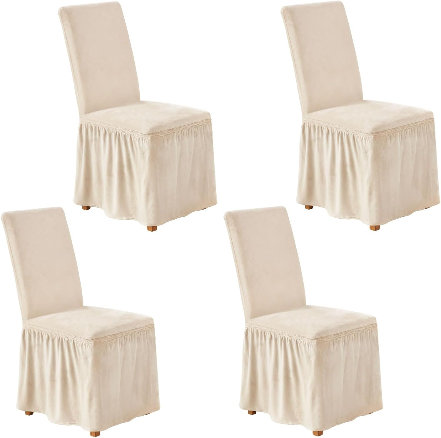 Spandex Chair Covers for Dining Chairs Covers Set of 4 Removable Dining Room Chair Covers with Skirt Parson Chair Slipcovers Washable Chair Protector for Kitchen Wedding Party Banquet(Beige)