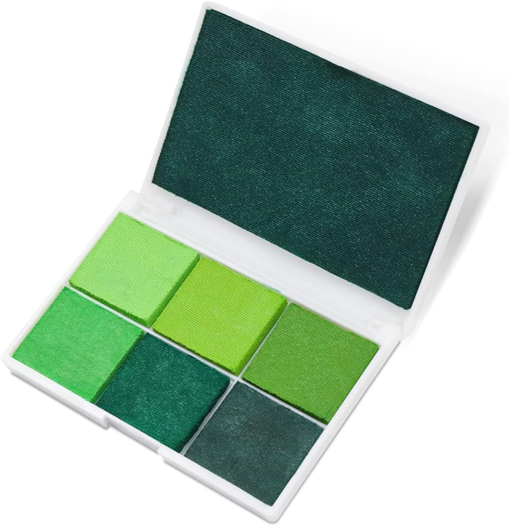 7 Colors Washable Ink Pad in Large and Small Sizes for Stamp, Finger, DIY Craft, Paper and Wood, Multi Colored Finger Ink Pad with Glitter, Craft Ink Pad (Green)