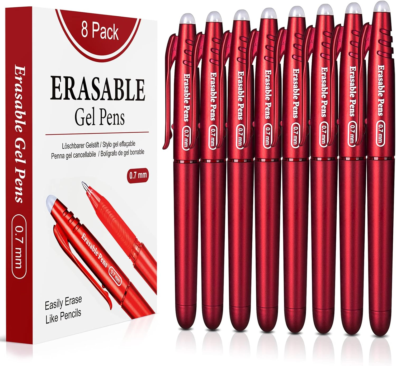 Erasable Gel Pens 0.7Mm, Red Heat Erasable Fine Point Ballpoint Pens, Make Mistakes Disappear, Gel Ink Pens with Eraser for Drawing Writing Planner Journaling Crossword Puzzles School Supplies