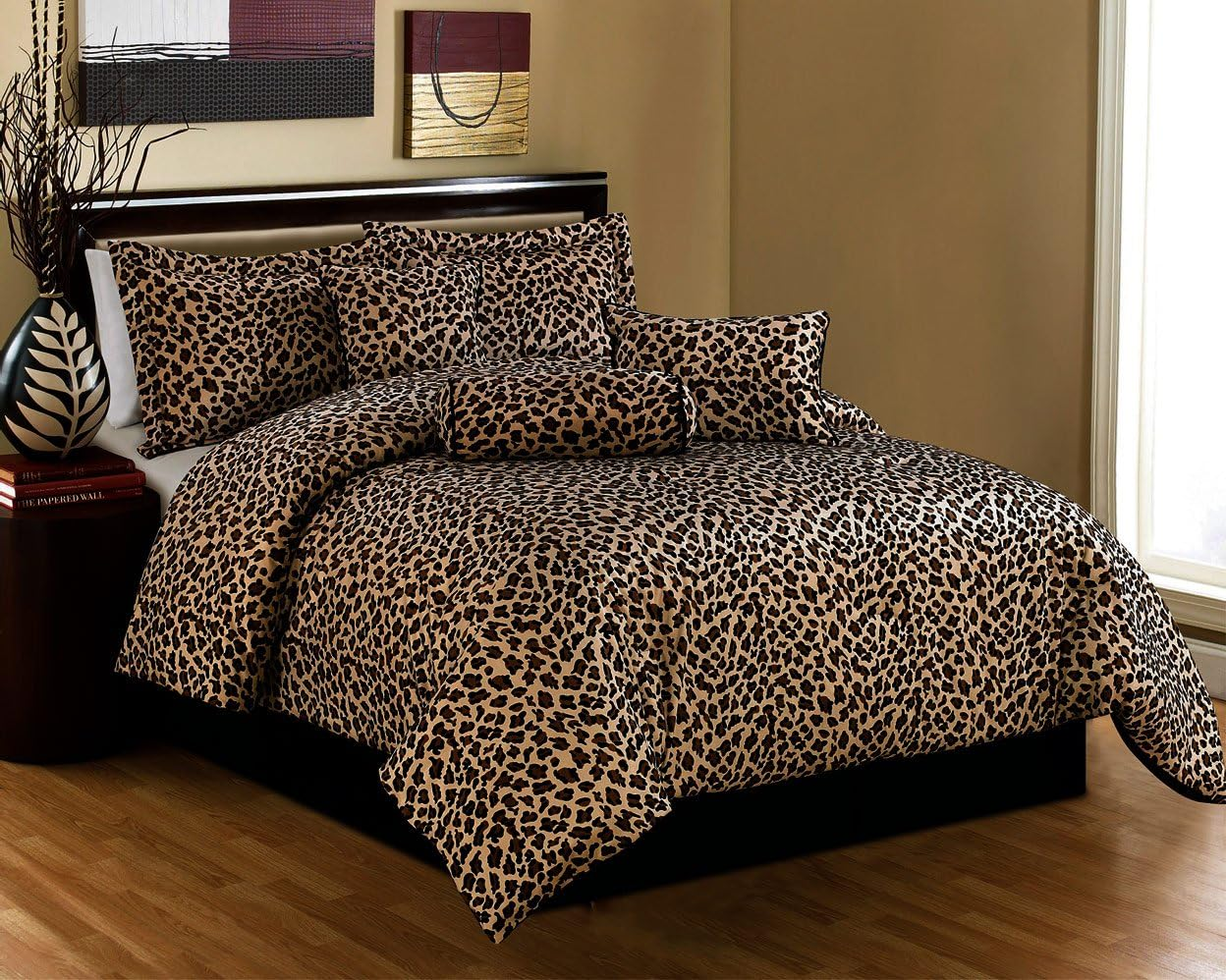Leopard Print 7-Piece Queen Comforter Set in Black & Brown -