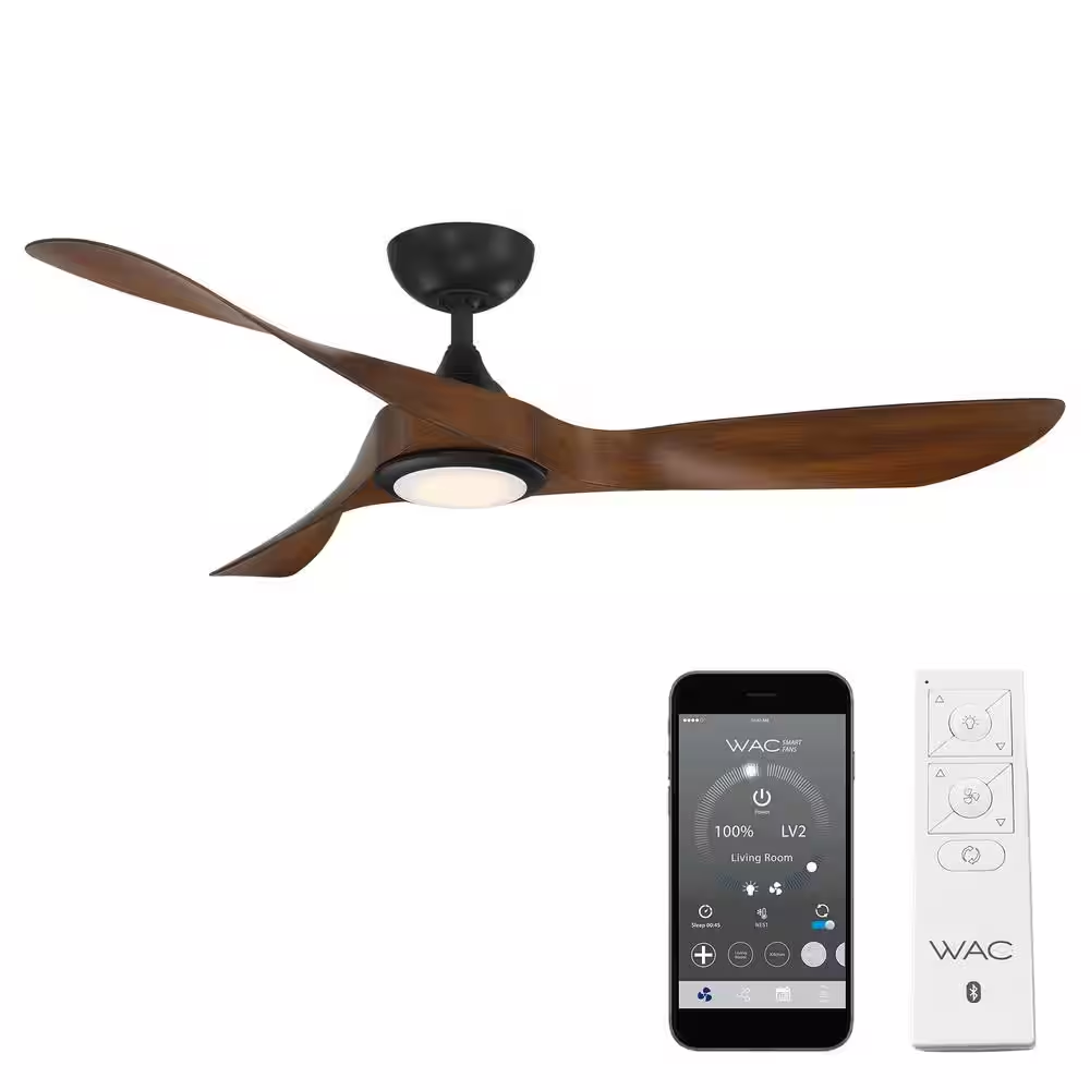 Swirl 54 In. Integrated LED Indoor and Outdoor 3-Blade Smart Ceiling Fan Matte Black Koa with Remote 3000K