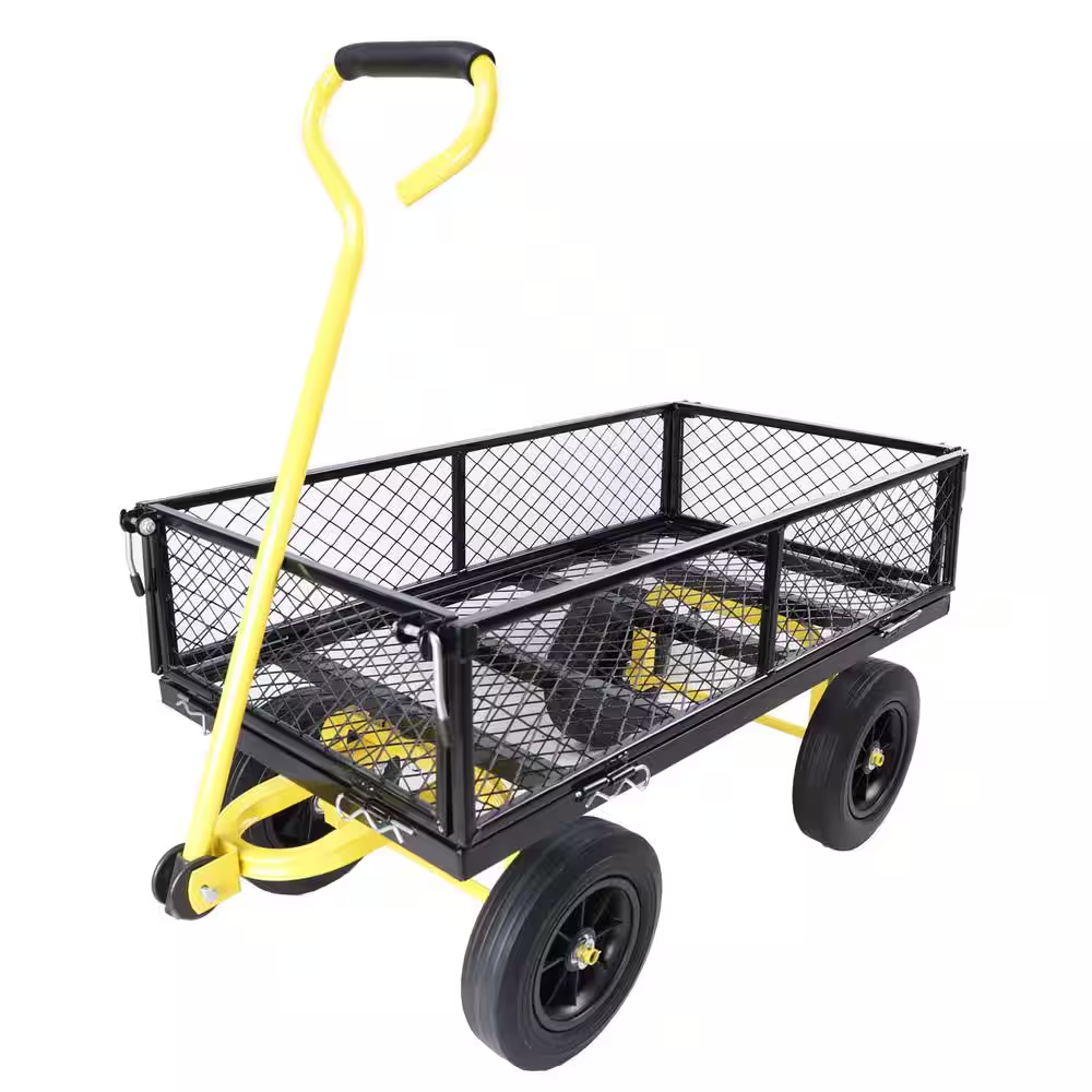 Solid Wheels Tools Wagon Serving Cart Make It Easier to Transport Firewood for Garden (Black plus Yellow)