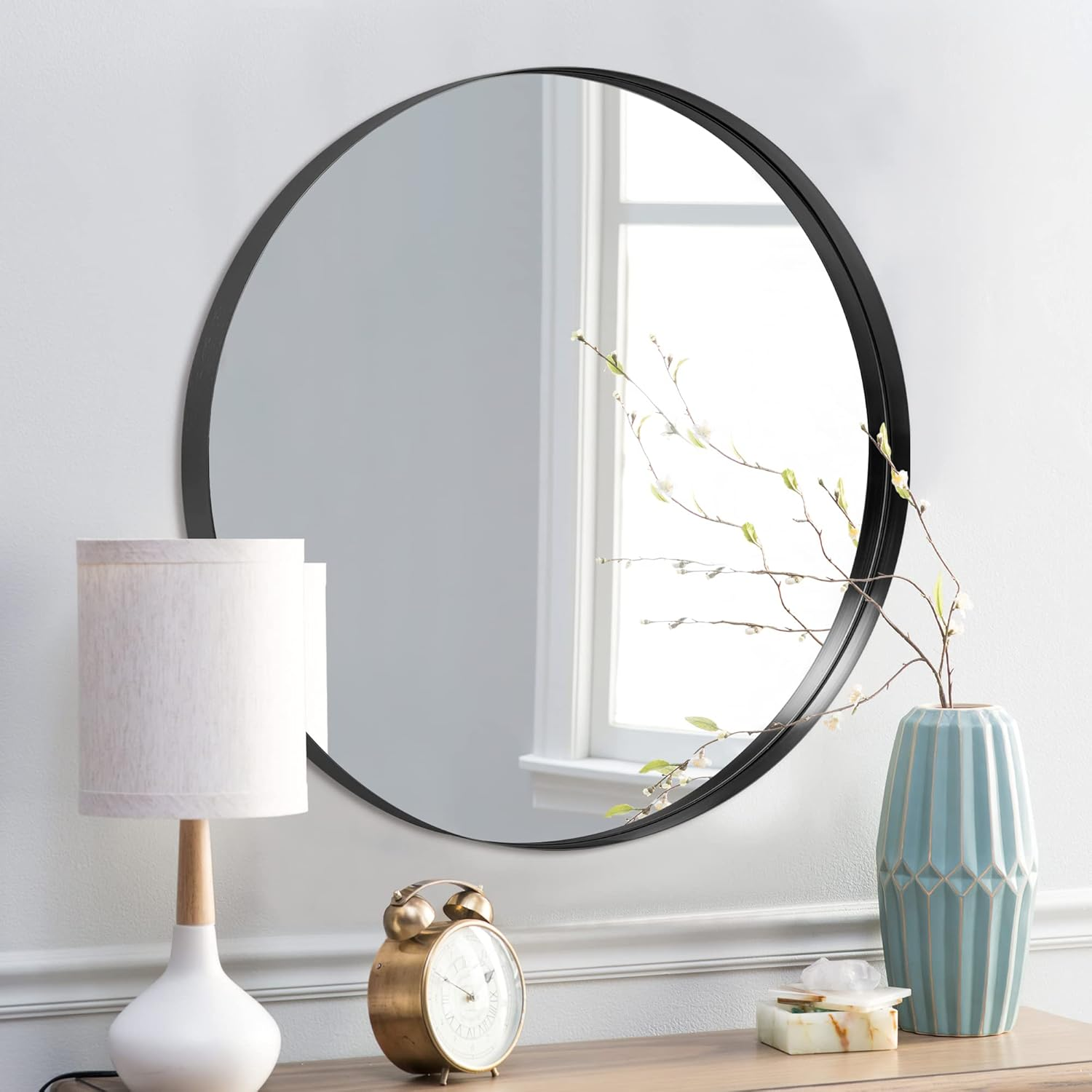28 Inch round Mirror Circle Mirrors for Wall, Black Bathroom Mirror for Wall round Mirrors for Bathroom Vanity