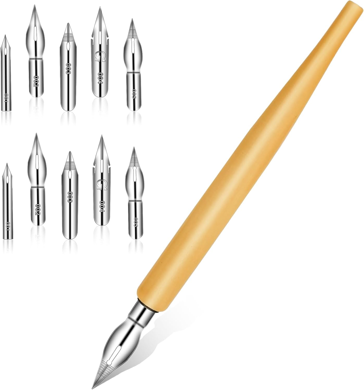 11 PCS Dip Pens for Drawing Nibs Calligraphy Comic Pens Nib Set, Drawing Comic Pen Nib Ink Pen Nibs Stainless Steel Calligraphy Dip with Wooden Holder for Writing Signing Painting Present