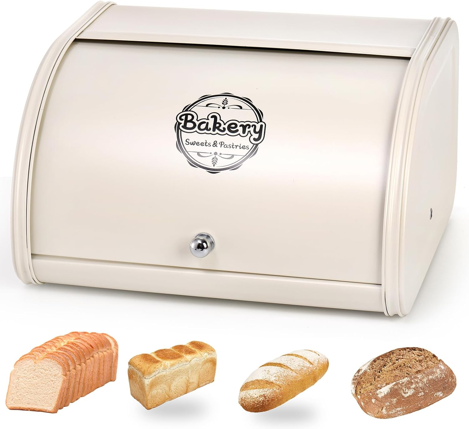 SOUJOY Countertop Bread Box, Bread Container for Kitchen, Vintage Metal Roll Top Bread Storage Holder, 1950S Farmhouse Rustic Baking Dispenser Bin for Dry Food Save, 11.8