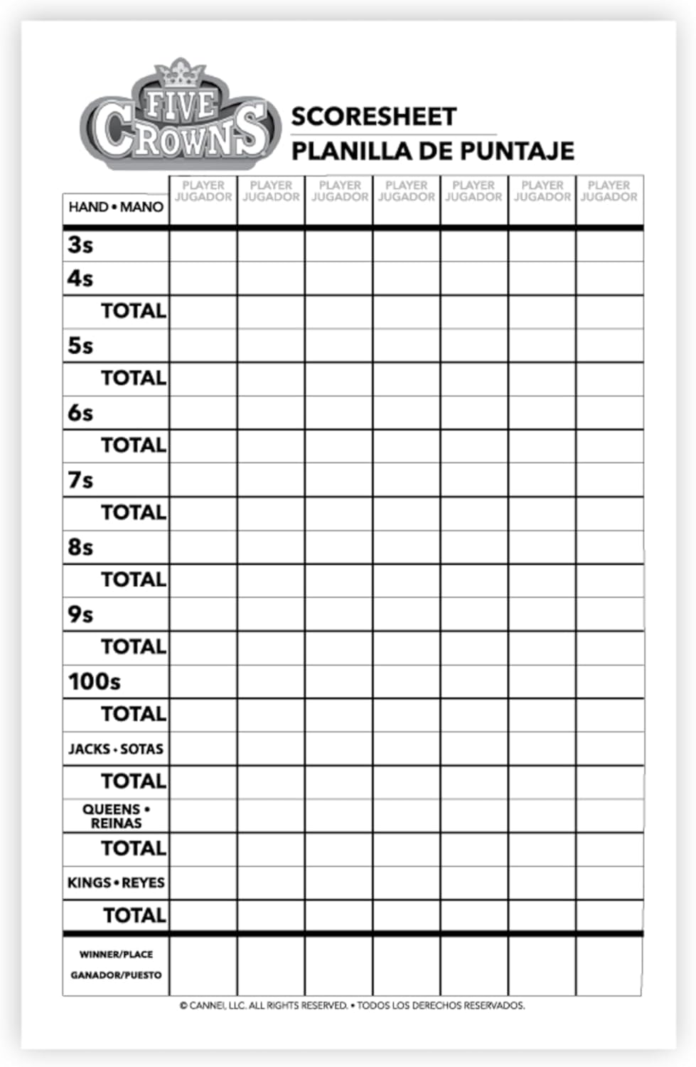 five crowns scorepad – 130 page replacement score sheet, card game