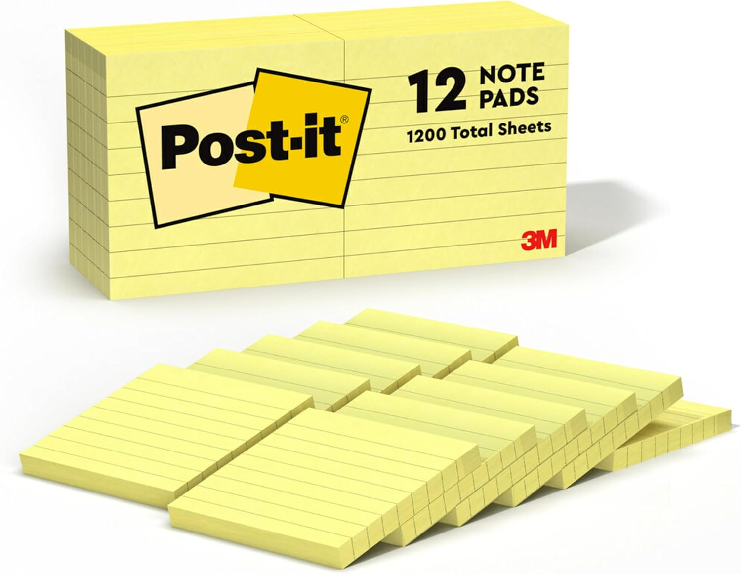 Post-It Notes, 3 X 3 In, the Iconic Canary Yellow Note, 12 Lined Pads | School Supplies and Office Products