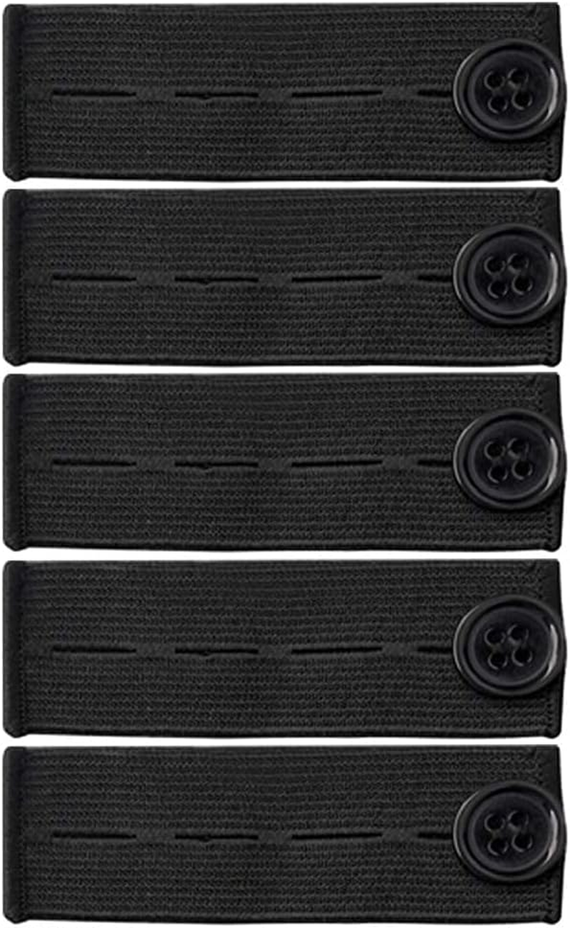 5Pcs Adjustable Elastic Button Extender Waist Extenders Waistband for Jeans Pants Trousers - Black