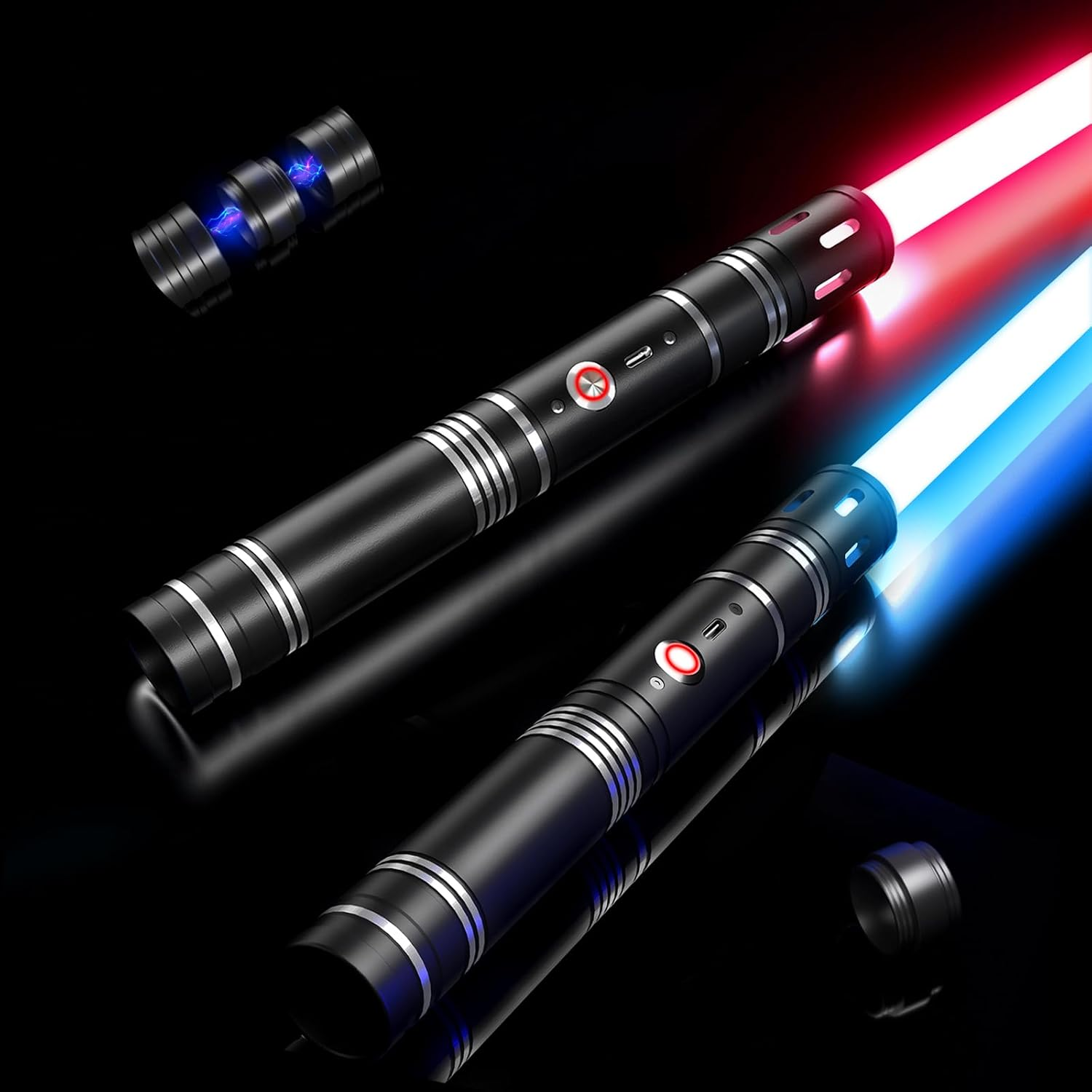 Lightsaber Toy Dueling Light Saber 20 Colors 4 Modes & Sounds 2-In-1 Detachable Type-C Rechargeable Real Lightsaber for Kids and Adults Cosplay Dress up Parties (Silver Ring)