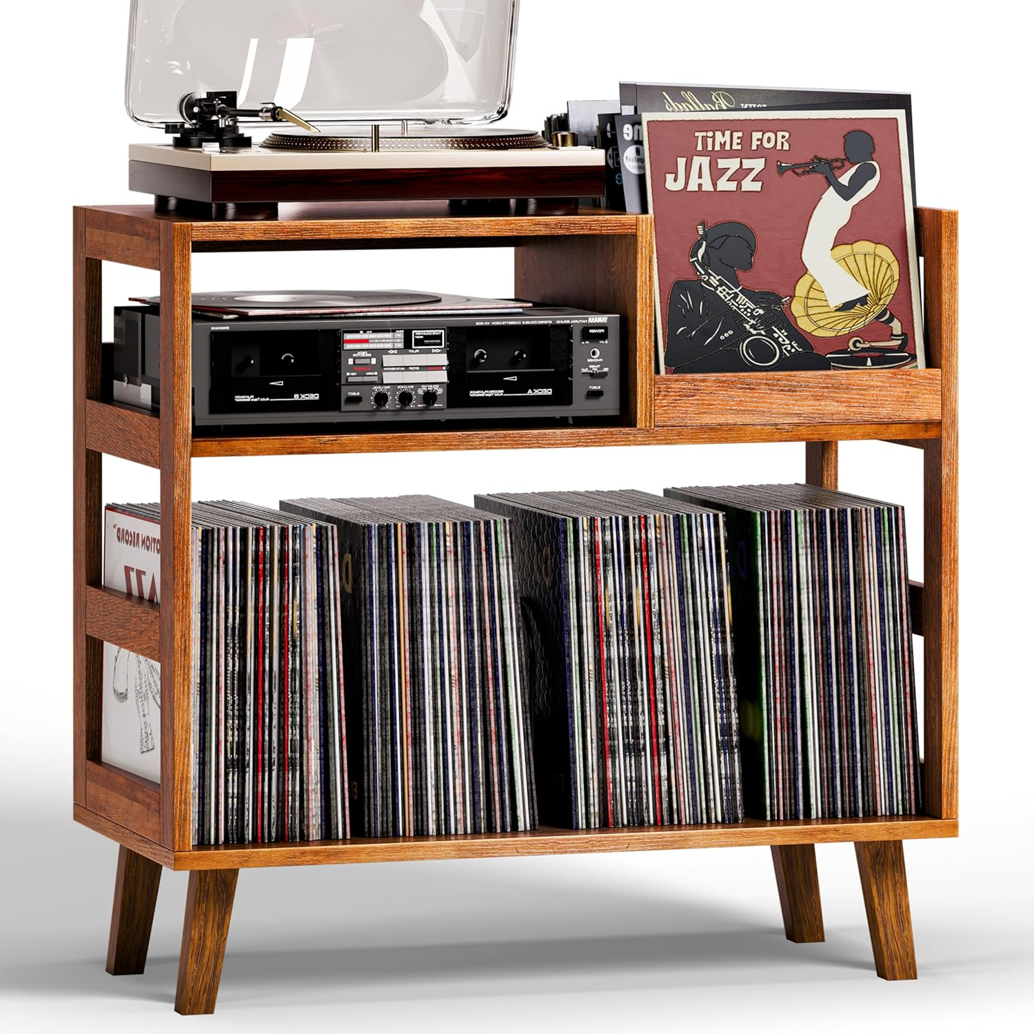 Record Player Stand With Vinyl Storage - Holds 300+ Albums, Turntable Table For Living Room