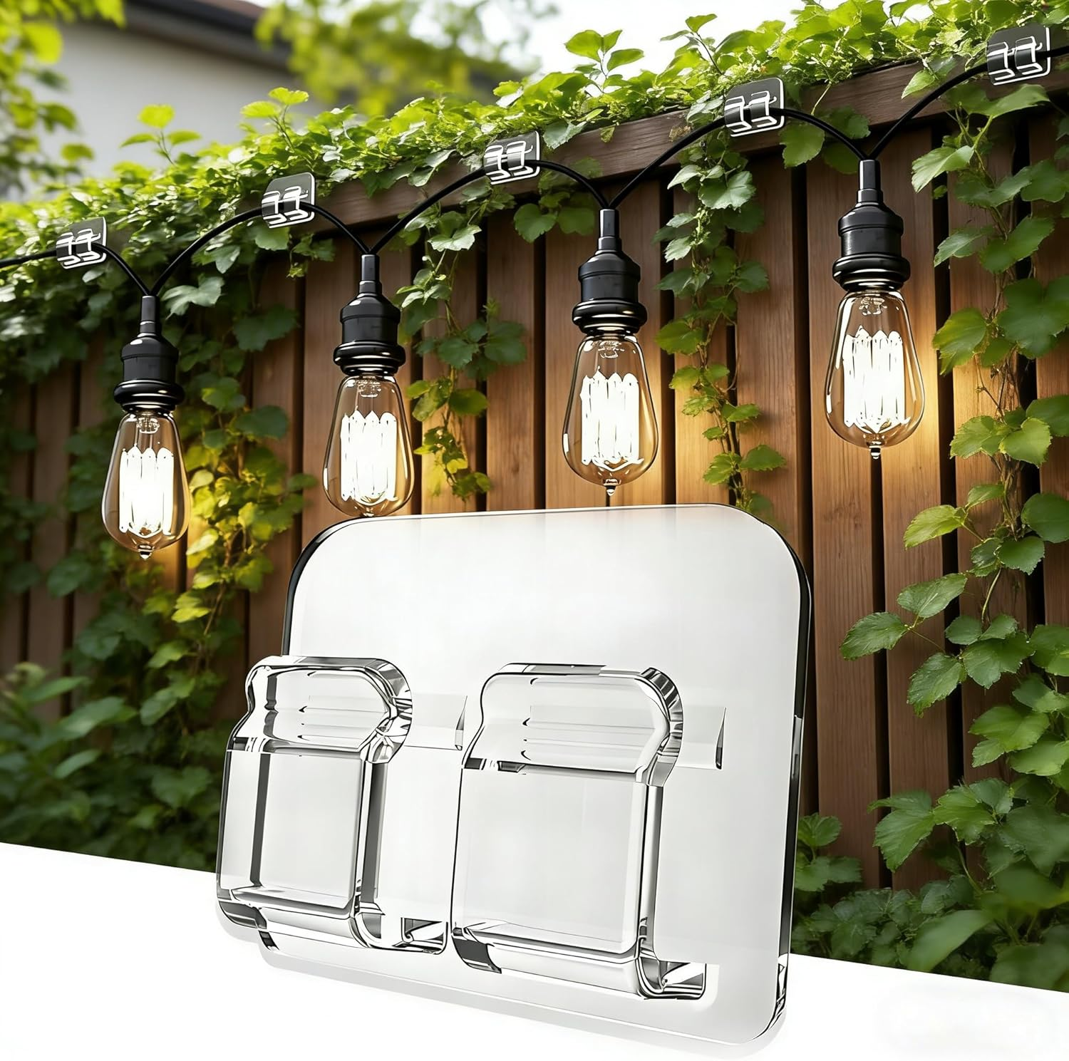 40 Pack Large Outdoor String Light Hooks - Reusable & Waterproof Adhesive Clips for Patio & Garden - Damage-Free, Clear Wire Holders for Christmas Garland, Decoration & Cable Management