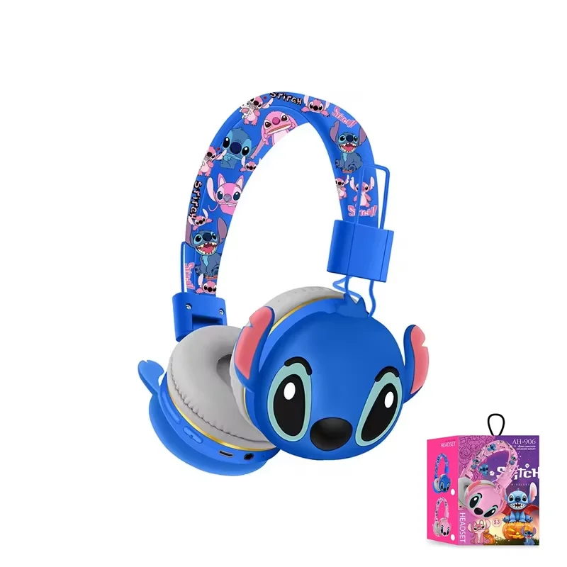 Stitch Disney Bluetooth Headphones AH-906 Wireless Earbuds HIFI Sound Foldable Headsets with Mic Kids Gifts Anime Cartoon