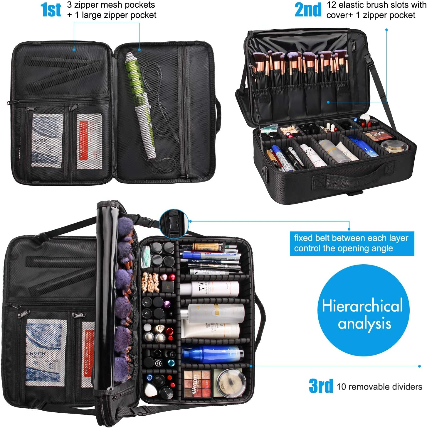 Samtour Makeup Train Case Cosmetic Bag Professional Brush Organizer and Stora... - Picture 5 of 11