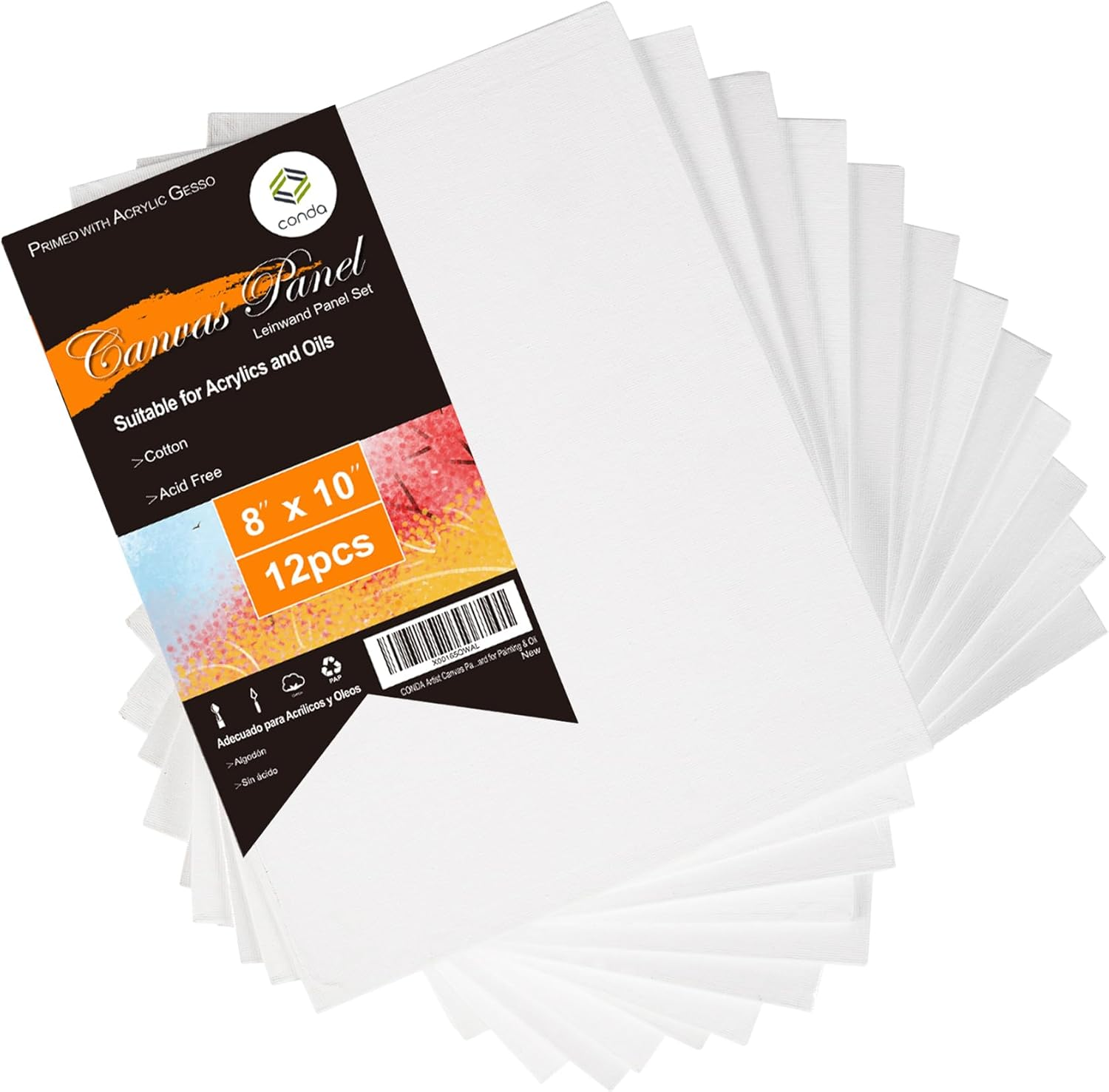 Canvas Boards for Painting, 8 x 10 inch, 12 Pack, 100% Cotton Canvas Panels, White Blank Canvases, Primed, Acid-Free, Artist Quality for Acrylic, Pouring Watercolor & Oil Painting