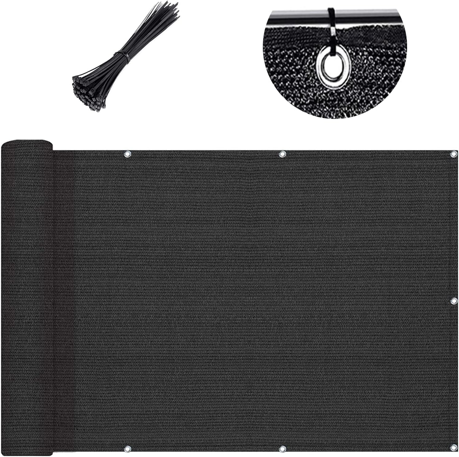 3'x10' Black Balcony Privacy Screen Fence Windscreen Cover Fabric Shade Netting Mesh Cloth with Grommets UV Protection for Patio, Backyard, Porch, Railing Shield 90% (We Make Custom Sizes)