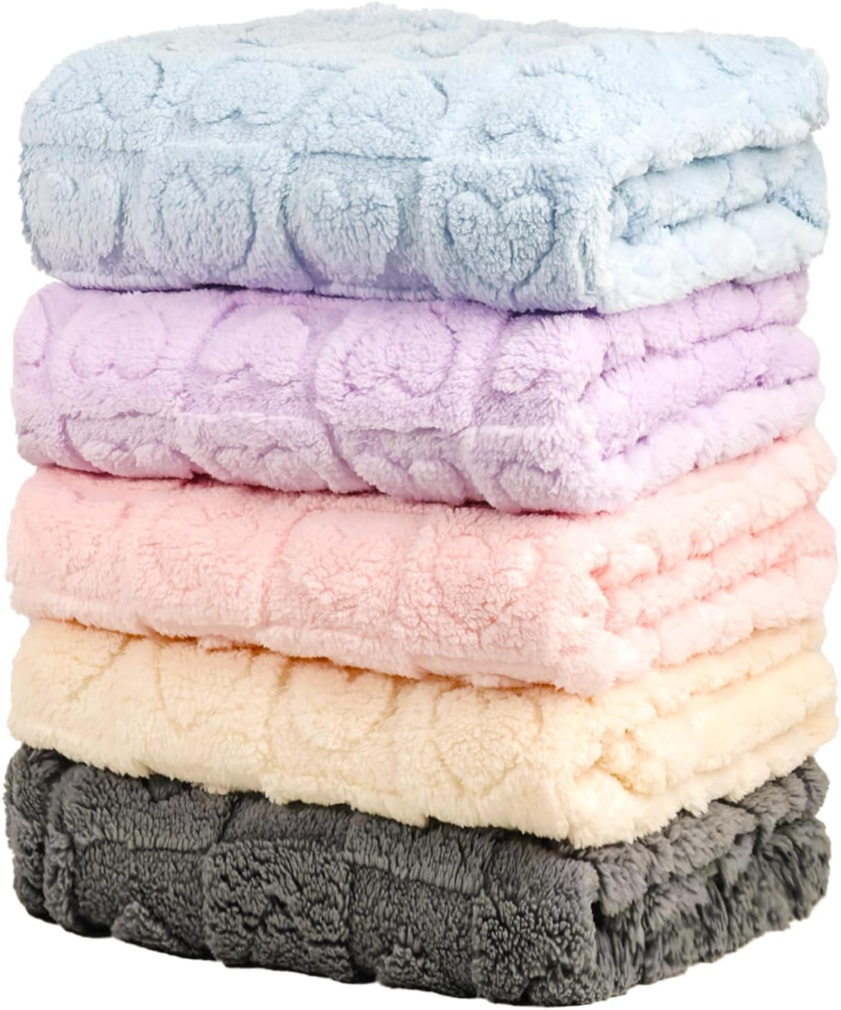 5 Pcs Manta Bebe Corazones Suave Regalo Recien Nacido 30x40 Beige Gris Azul Rosa