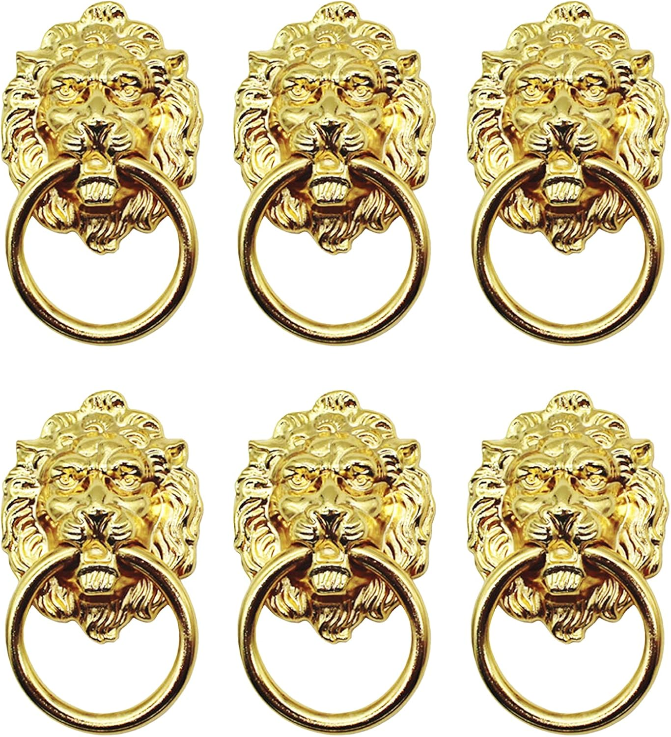6 Pack Lion Head Knob Pull Handles with Ring for Dresser Drawer Cabinet