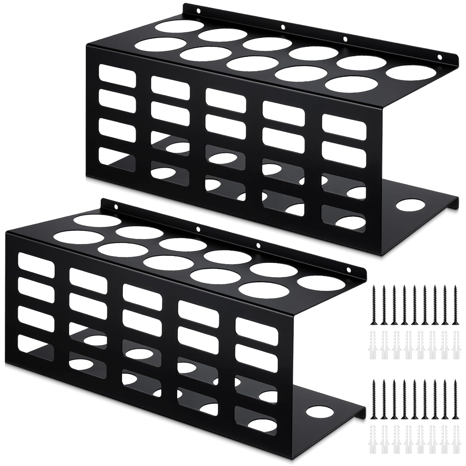 2 Pcs Caulking Tube Holder 15.7 X 6.3 X 6 Inch Metal Chalk Sealant Storage Rack Wall Mount Caulking Tube Organizer Tool Holds 11 Tubes for Workshop Shop Garage (Black)