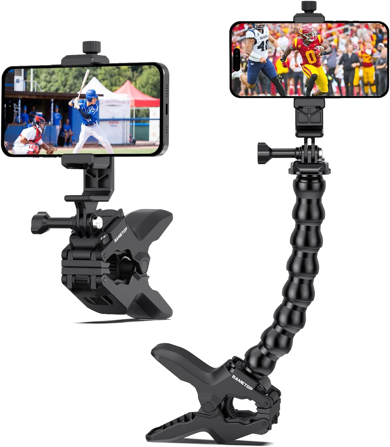 Phone Holder Clamp Mount Gooseneck Clip Cell Phone Stand for Desk Pole Compatible with Iphone 16 15 14 Pro Max plus 13 12 11 SE XS XR X 8 7 6 Samsung Gopro and All 4-7