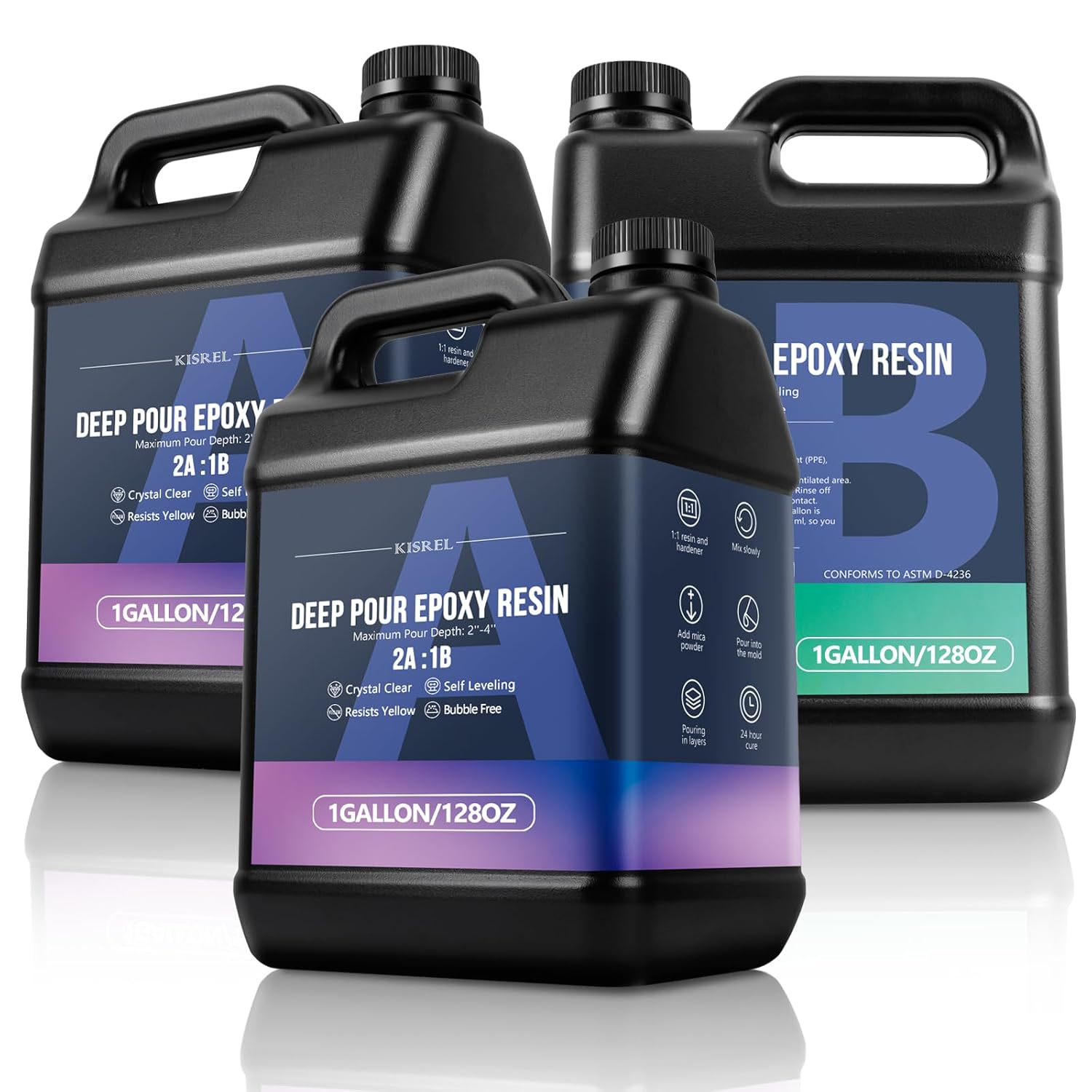 Deep Pour Epoxy Resin, KISREL 3Gallon Resin Epoxy Kit (2:1) for 2-4 Inch Pour Depths,Bubble Free, Low Odour, Crystal Clear Casting Resin for Bar Tops, Table Tops, River Tables, Wood Fillers, Crafts