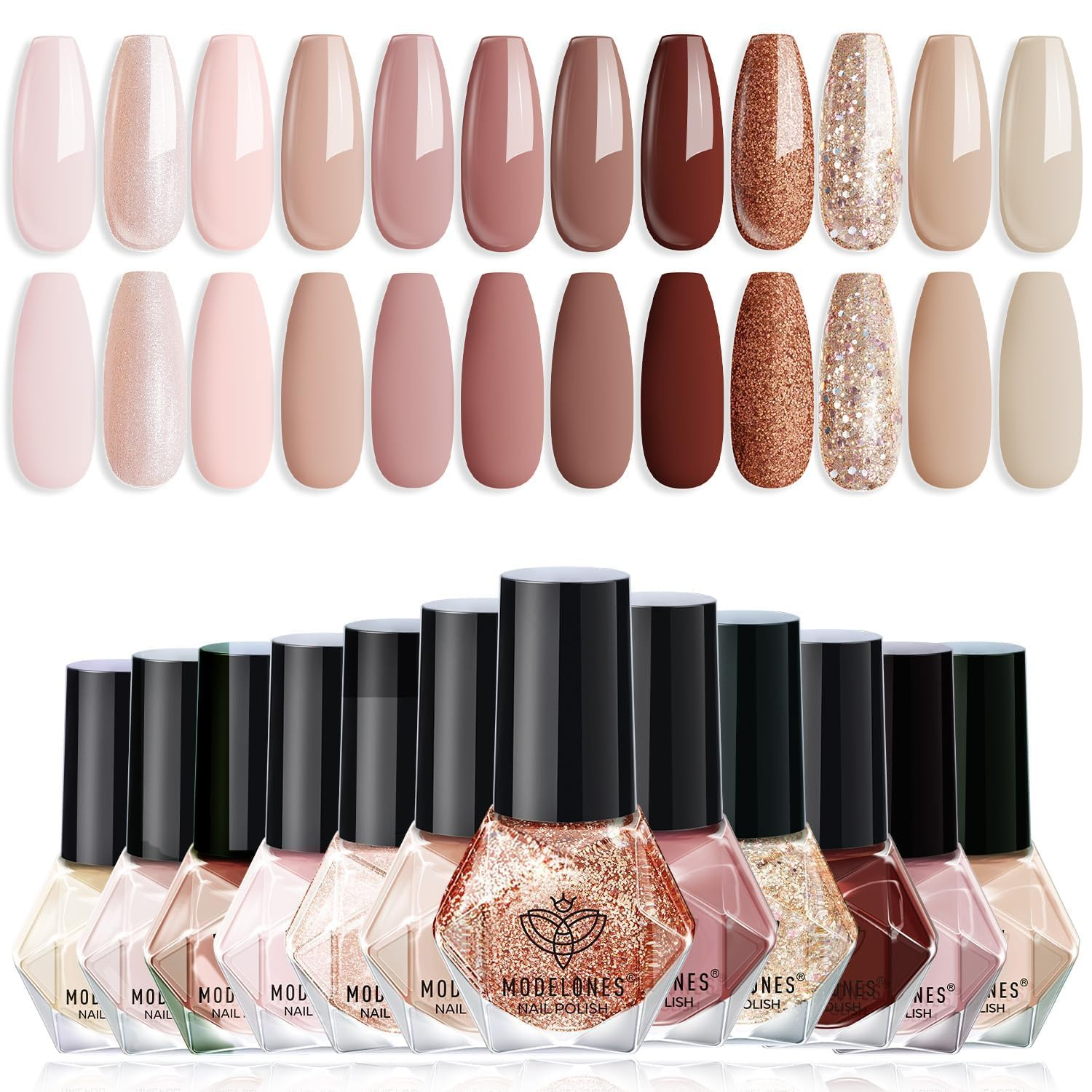 Nail Polish Set 12 Colors Nude Brown Fall Nail Polish Set Champagne Gold Glitter Nail Polish Neutral Nude Pink Shimmer Fall Winter Brown Nail Gifts for Women Girl DIY Salon Home Manicure
