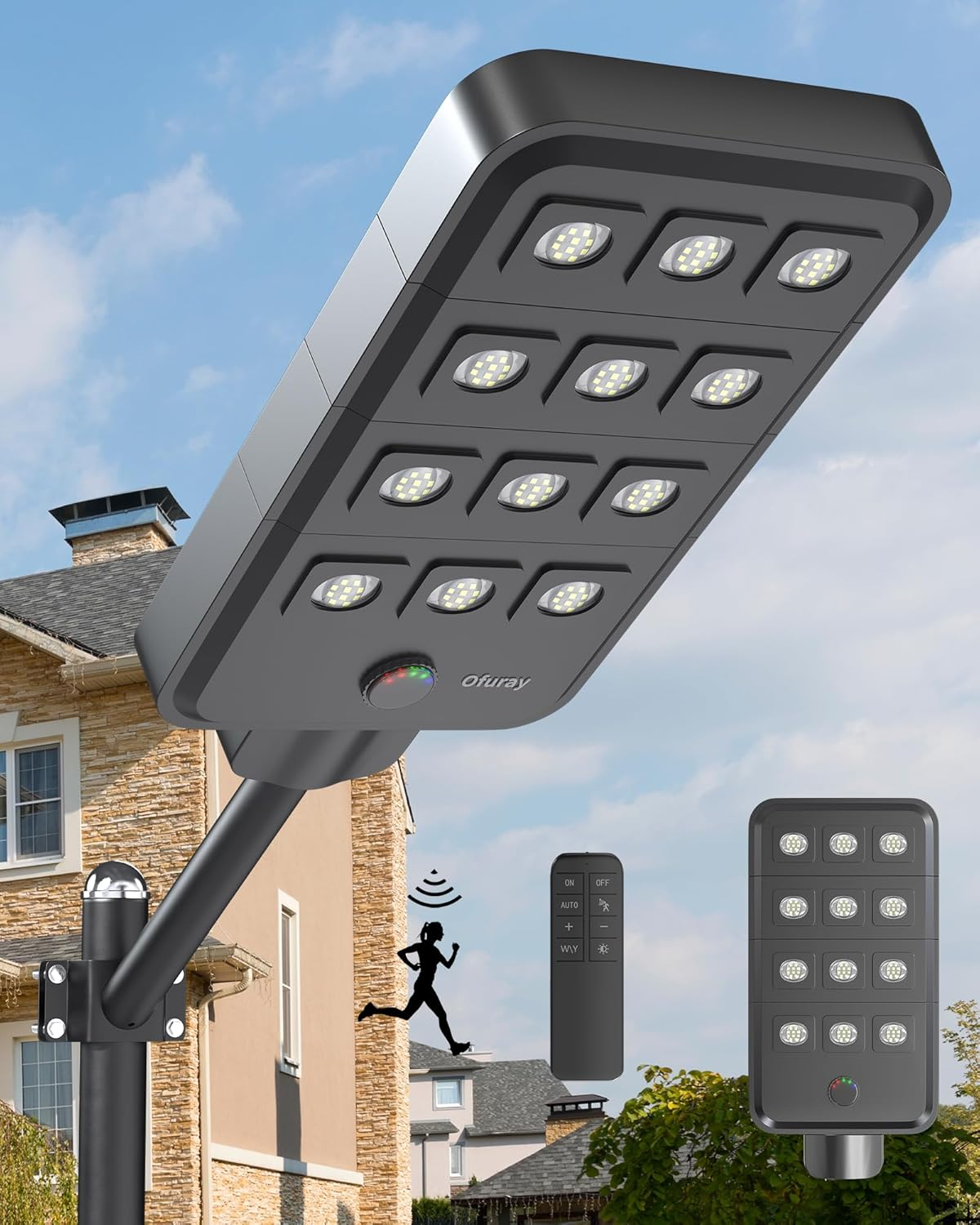 Of-12600W Solar Street Lights Outdoor, 6500K Commercial Dusk to Dawn Flood Light with Motion Sensor, IP67 Waterproof 120LED High Power Security Lighting for Parking Lot, Yard