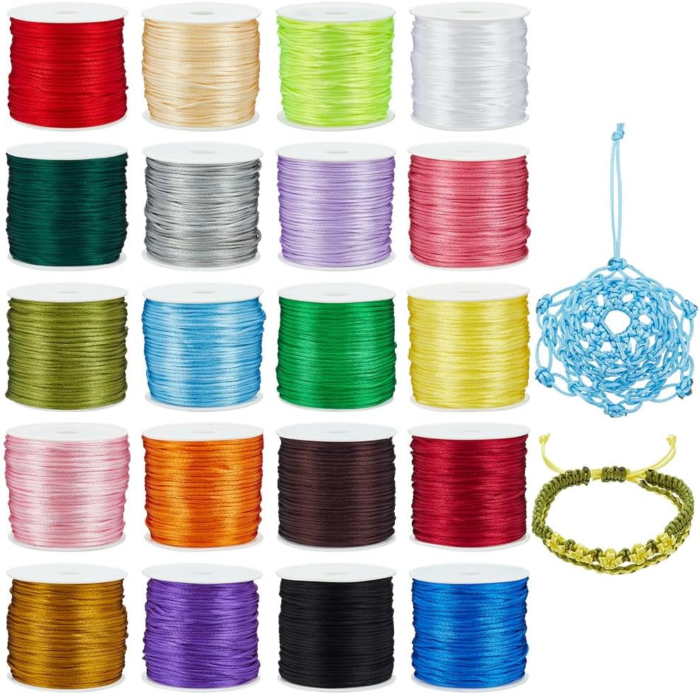600 Yards 1Mm Rattail Cord Nylon String Satin Cord 20 Colors Silk Cord Beading String for Necklace Friendship Bracelet Beading Macramé Kumihimo Chinese Knot Dream Catchers Braid Hair