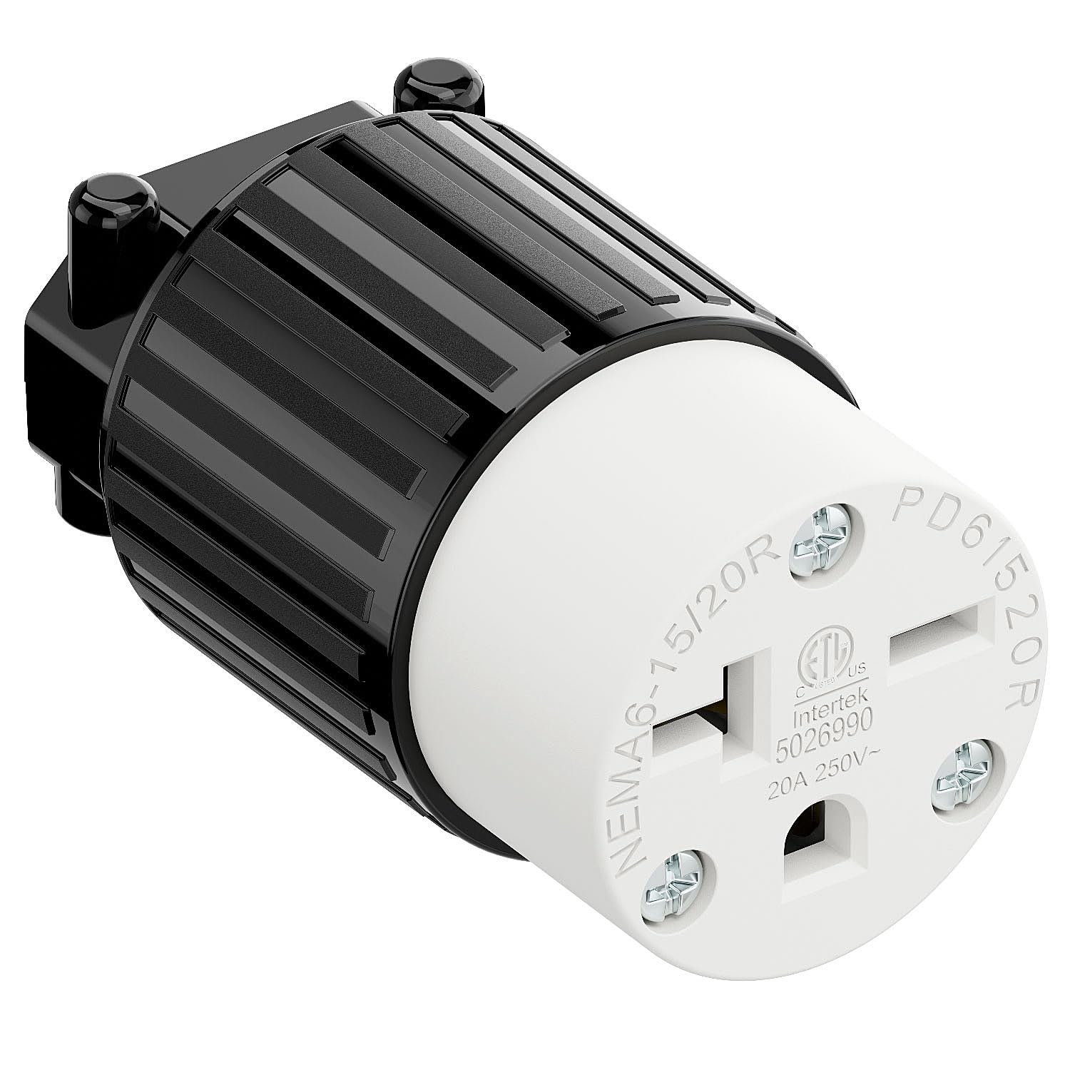 NEMA 6-20R Female Socket,20Amp/250Volt, NEMA 6-15R 15A/250V ETL Listed Heavy Duty 3-Prong Female Straight Blade Connector, 15/20Amp 250V AC Industrial Grade Cord End Socket, Black/White