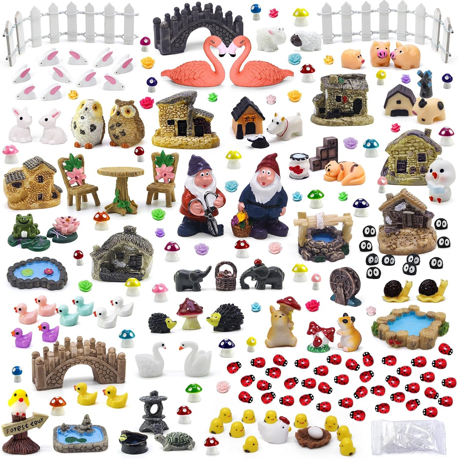 200 Pieces Fairy Garden Accessories, Fairy Garden Kit, Fairy Tiny House, Miniature Gnome Figurines, Micro Landscape Ornaments DIY Mini Garden Outdoor Decor Resin Multi Color