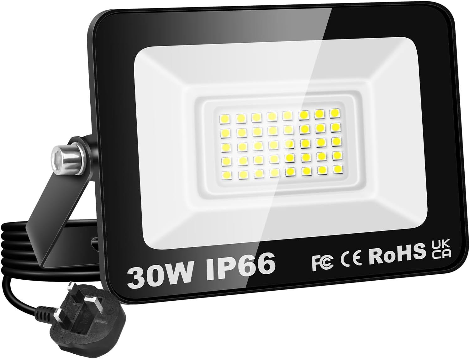 Led Outdoor Floodlight, 1X 30W 3000LM Flood Lights with Plug, Mains Powered Security Lighting, outside for Garage Garden Yard Patio, Waterproof Workshop Job Site Work Lamp, 6000K Cold White