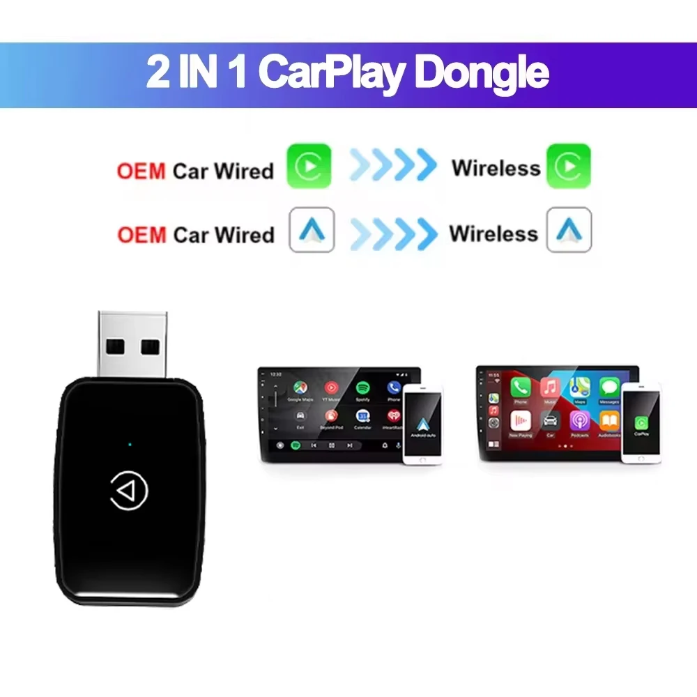Wired to Wireless Carplay&Android Auto AI Box 2 in 1 Mini Adapter Plug and Play Dongle Fast Connect Compatible with 99% of Cars