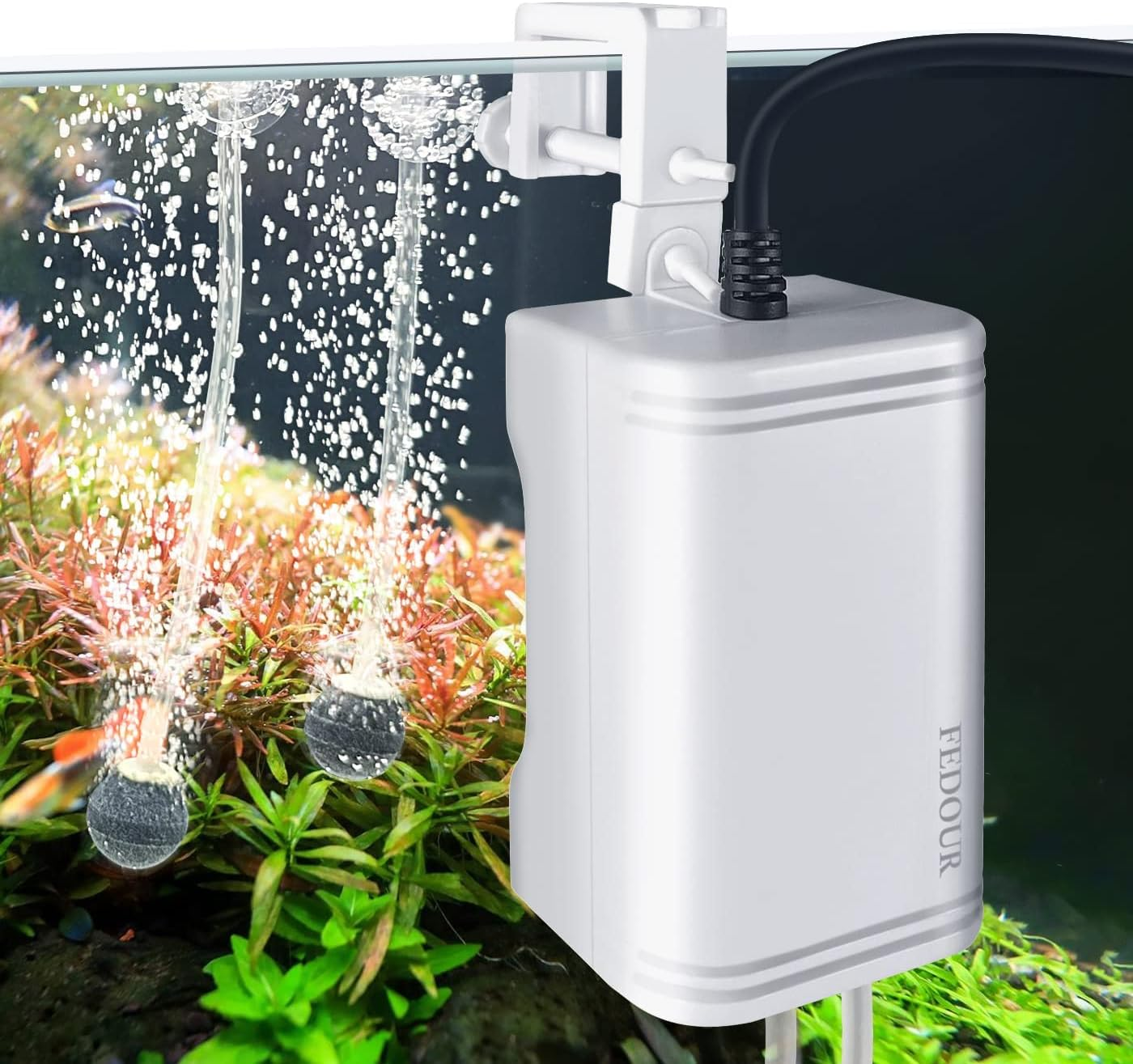 Mini Aquarium Air Pump, 20GPH 48GPH Fish Tank Hang on Oxygen Pump, Ultra Quiet Aquarium Bubbler for up to 60 Gallon Fish Tank