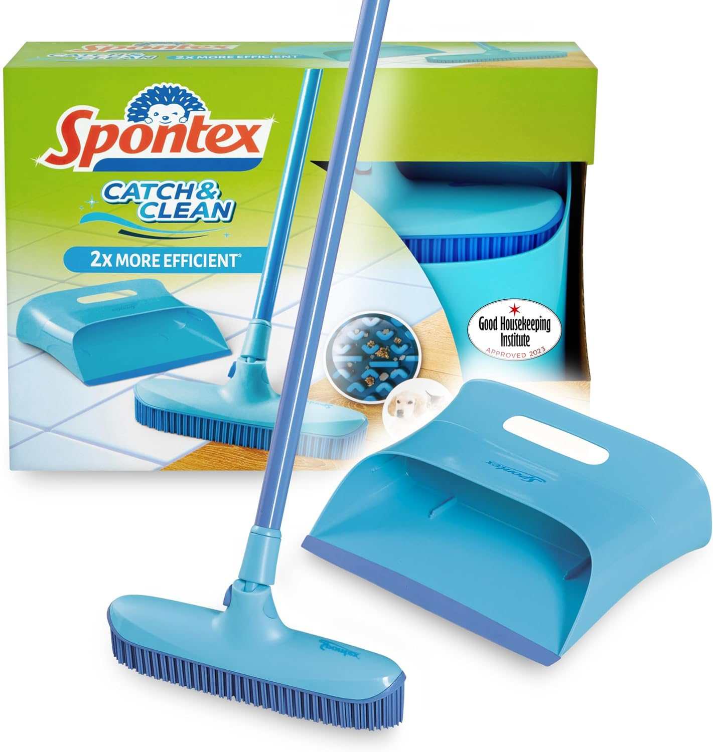 Catch & Clean Indoor Rubber Broom and Dustpan Set - Dustpan and Brush Set