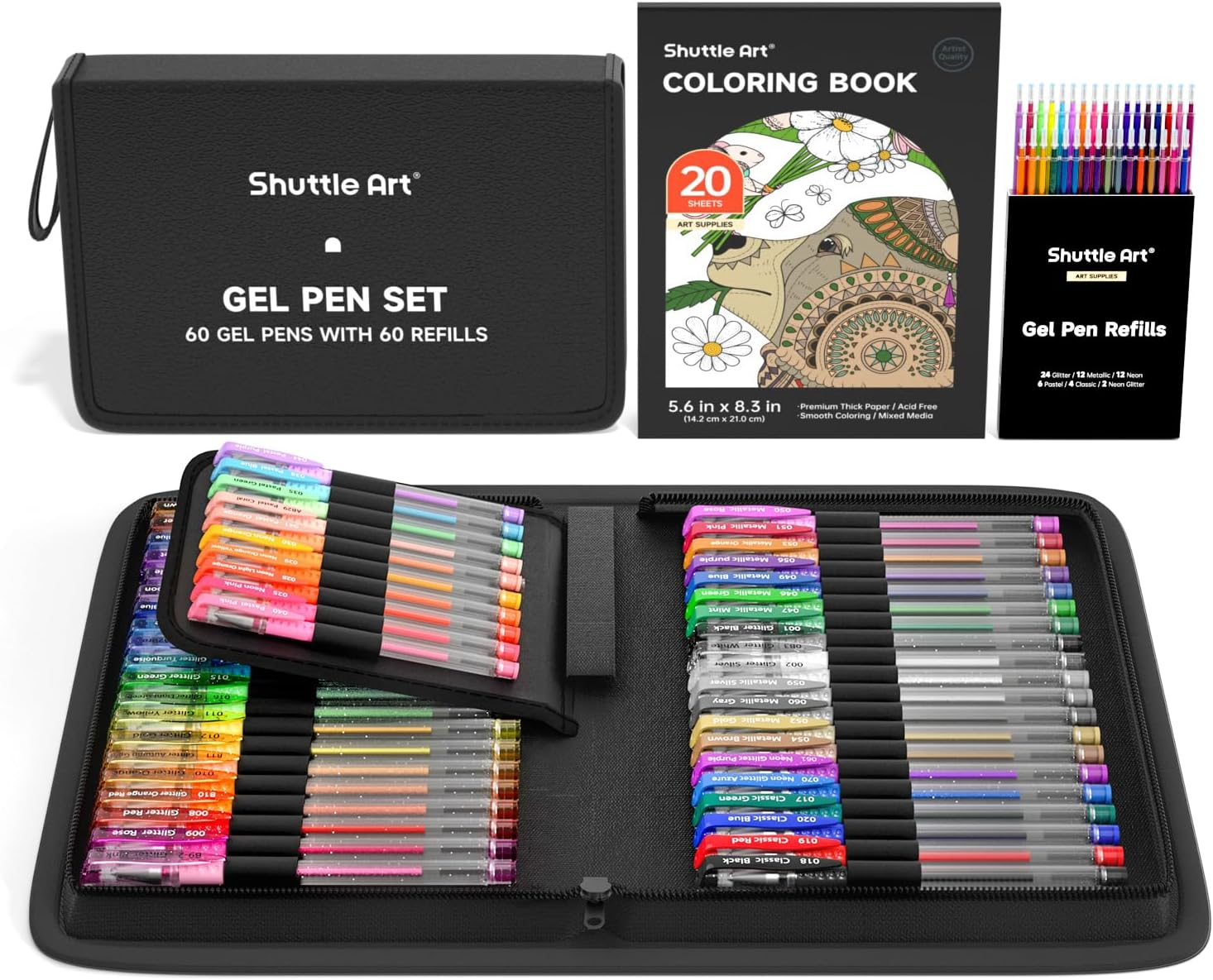 Gel Pens, 120 Pack Gel Pen Set 60 Colored Gel Pen with 60 Refills for Adults Coloring Books Drawing Doodling Crafts Scrapbooking Journaling