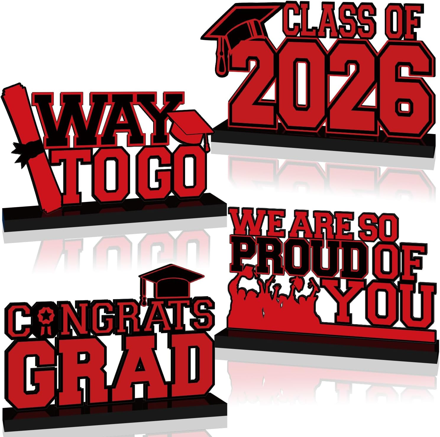 4Pcs 2026 Graduation Decorations Red Black Wooden Centerpieces Tables Class 