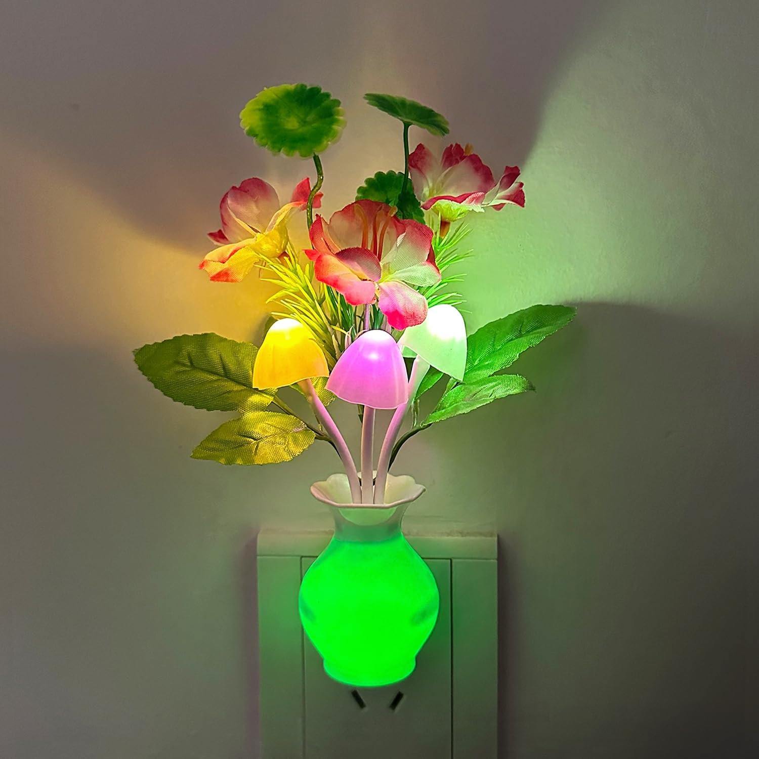 Sensor LED Night Light, Color Changing Flower Night Light Plug-In Wall Based Mushroom Lamp, Gift for Kids Adults, Cute Flower Nursery Light for Bedroom, Bathroom, Kitchen, Hallway and Stairs