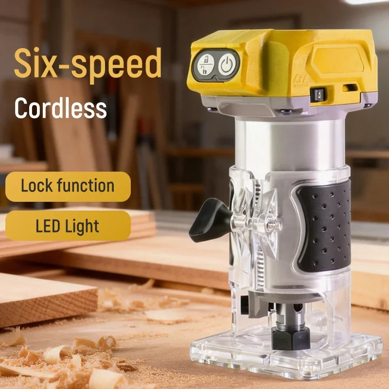 21V Brushless Cordless Router 30000rpm Woodworking Trimmer 6.35mm Collet Slotting Engraving Machine for Wood Grooving No Battery