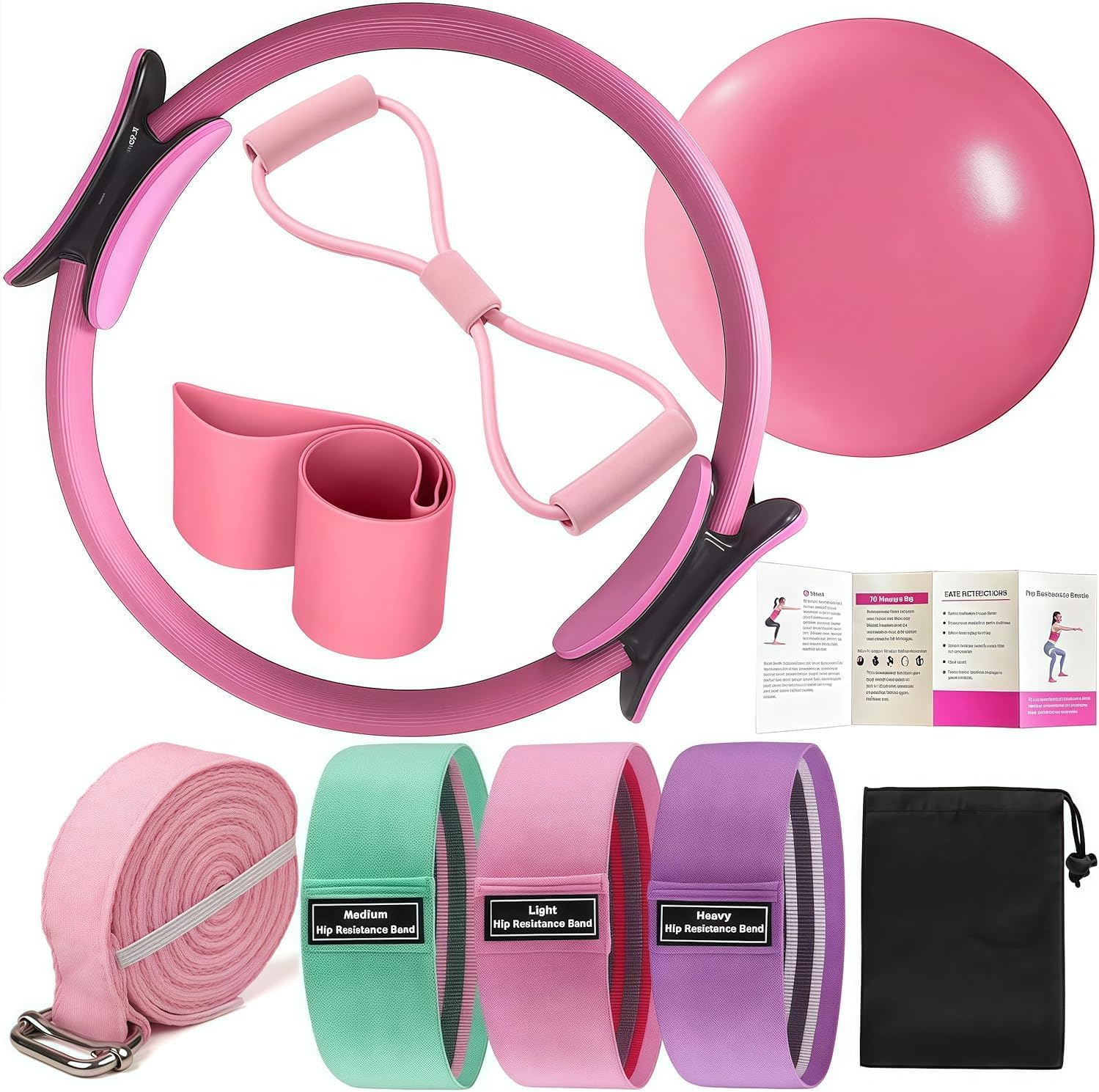 Pilates Ring Kit for Women Home Workouts Better Pilates Essentials Kits Equipments Sets Accessories Magic Ring Booty Bands Glutes Yoga Ball 25Cm Figure 8 Resistance Yoga Bands for Stretching 8 Pcs