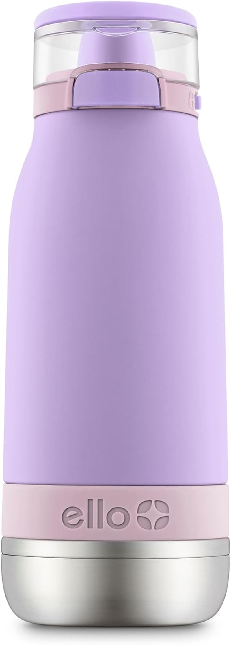Ello Emma 14Oz Vacuum Insulated Stainless Steel Kids Water Bottle with Straw and Built-In Carrying Handle and Leak-Proof Locking Lid for School Backpack, Lunchbox and Outdoor Sports, Lilac