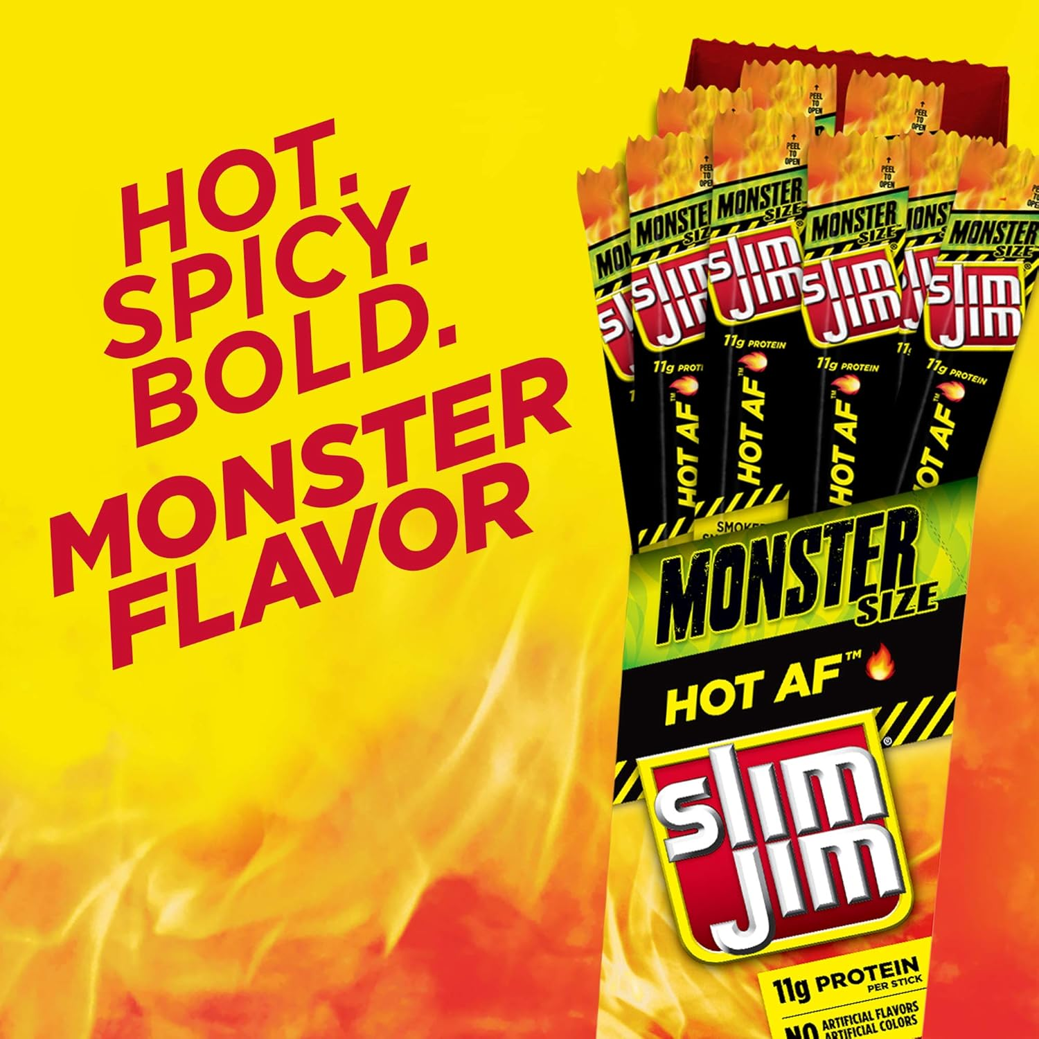 Slim Jim Monster Smoked Meat Snack Stick, Hot AF Flavor 1.94oz. Stick (18-Count)