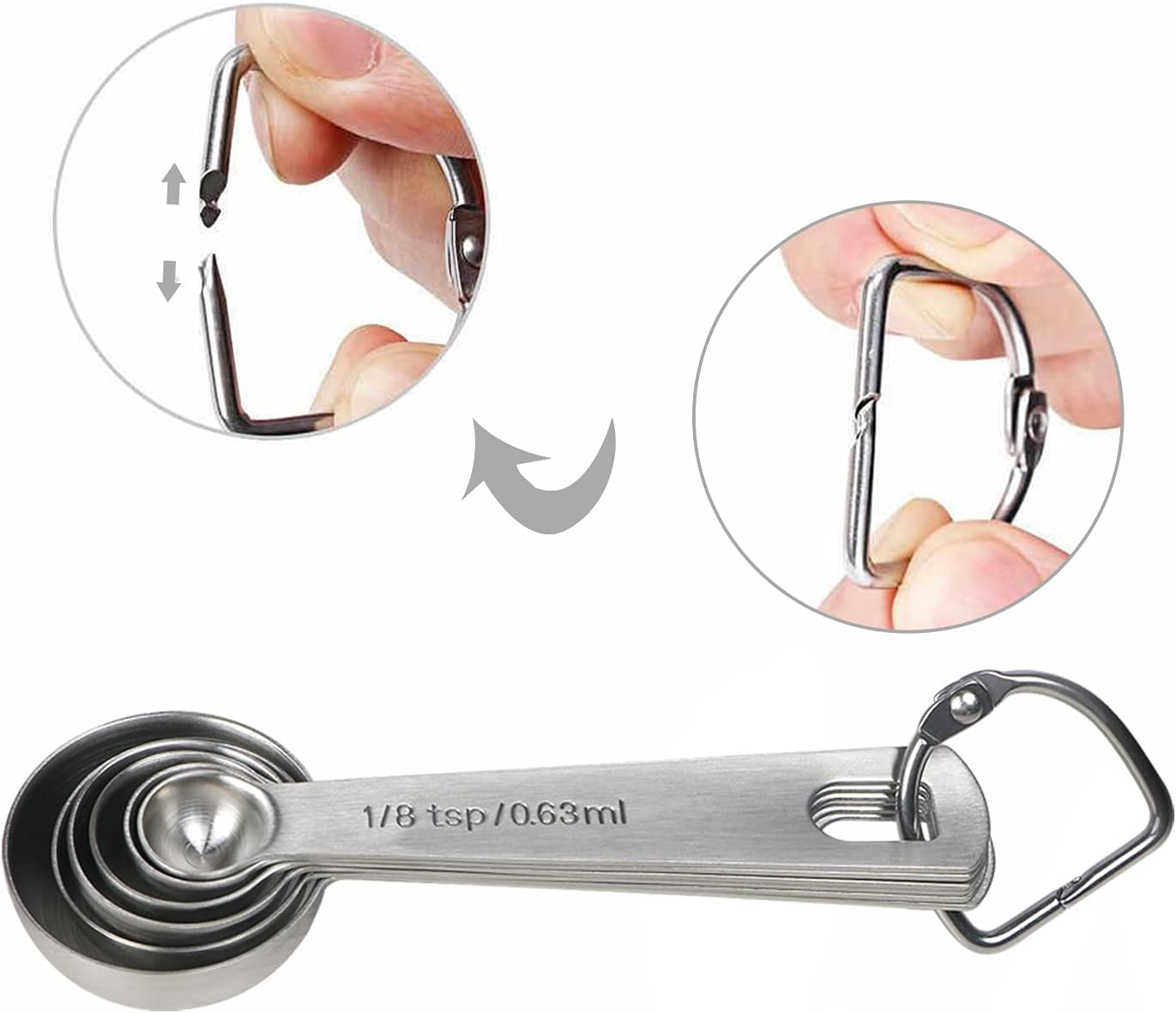 18/8 Stainless Steel Measuring Spoons Set of 6 Piece - 1/8 tsp, 1/4 tsp, 1/2 ... - Picture 3 of 14