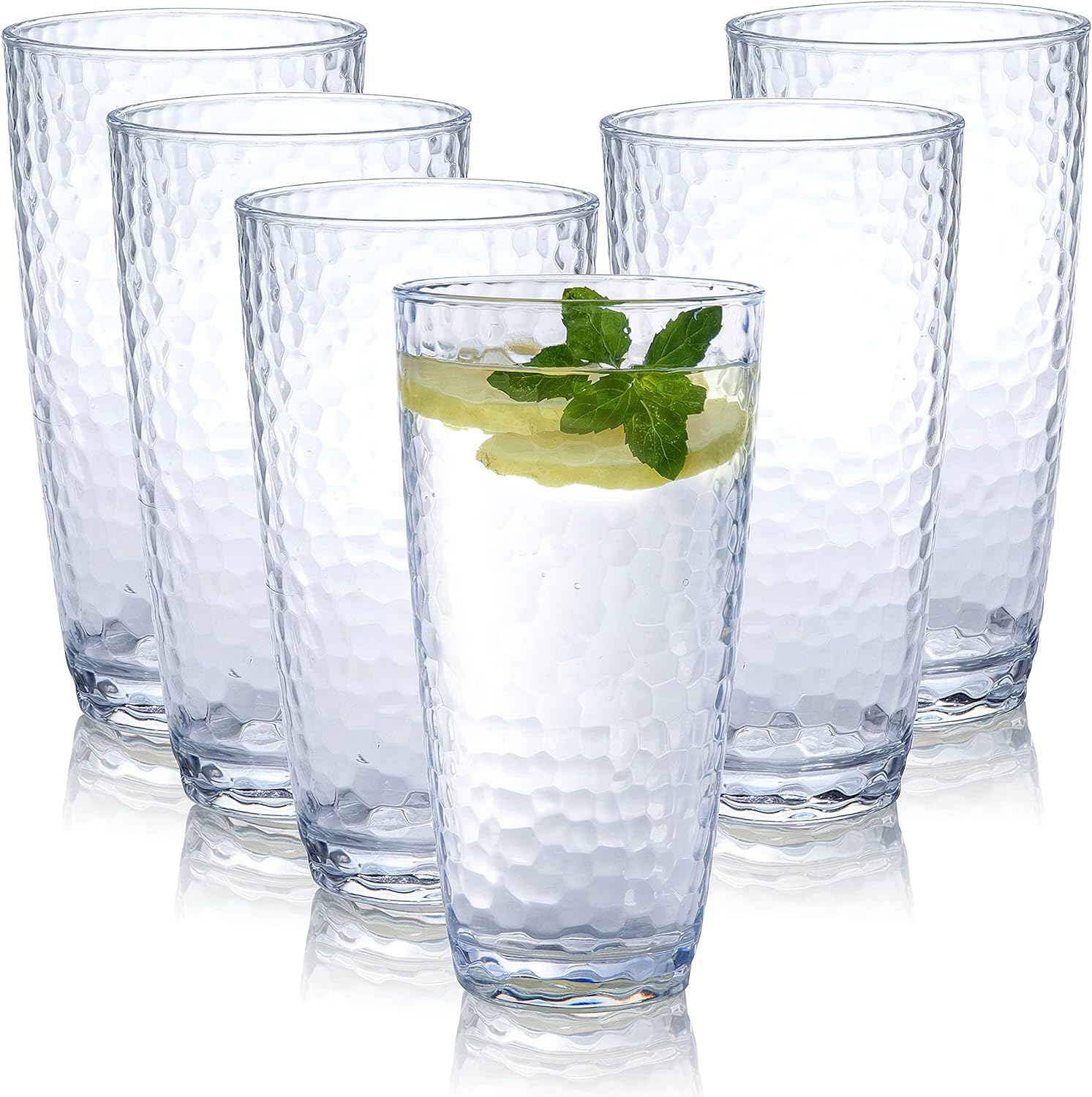 Unbreakable Plastic Tumbler Cups, Set of 6, Large Water Tumbler Set, 25 Oz Highball Drinking Glasses (Clear)