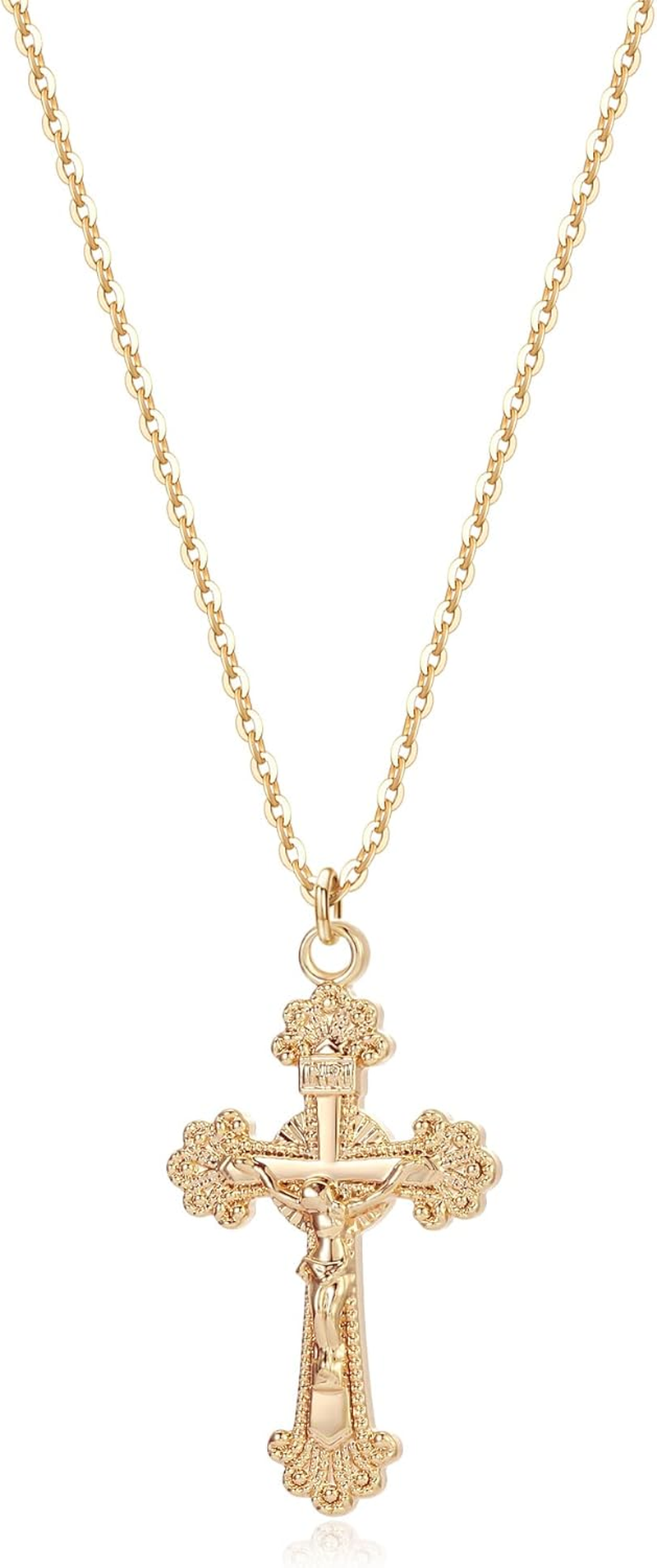 Cross Necklace Faith Pendant 14K Plated Dainty Chain Minimalist Simple Tiny God Lords Prayer Religious Jewelry
