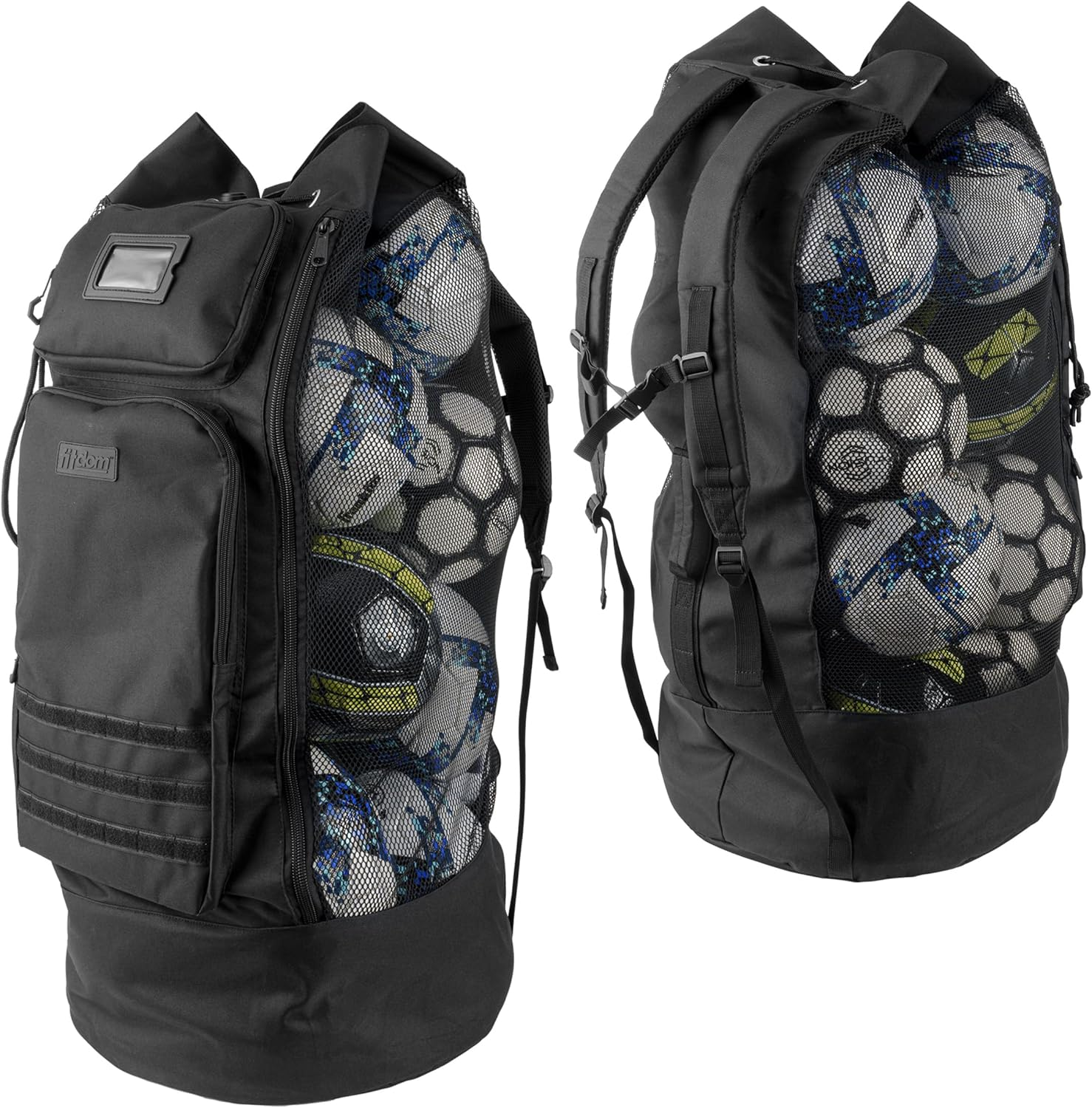 Fitdom Heavy Duty XL Soccer Mesh Equipment Ball Bag W/Adjustable Backpack Shoulder Strap Design for Coach. 2 Different Size Front Pockets for Sporting Accessories.