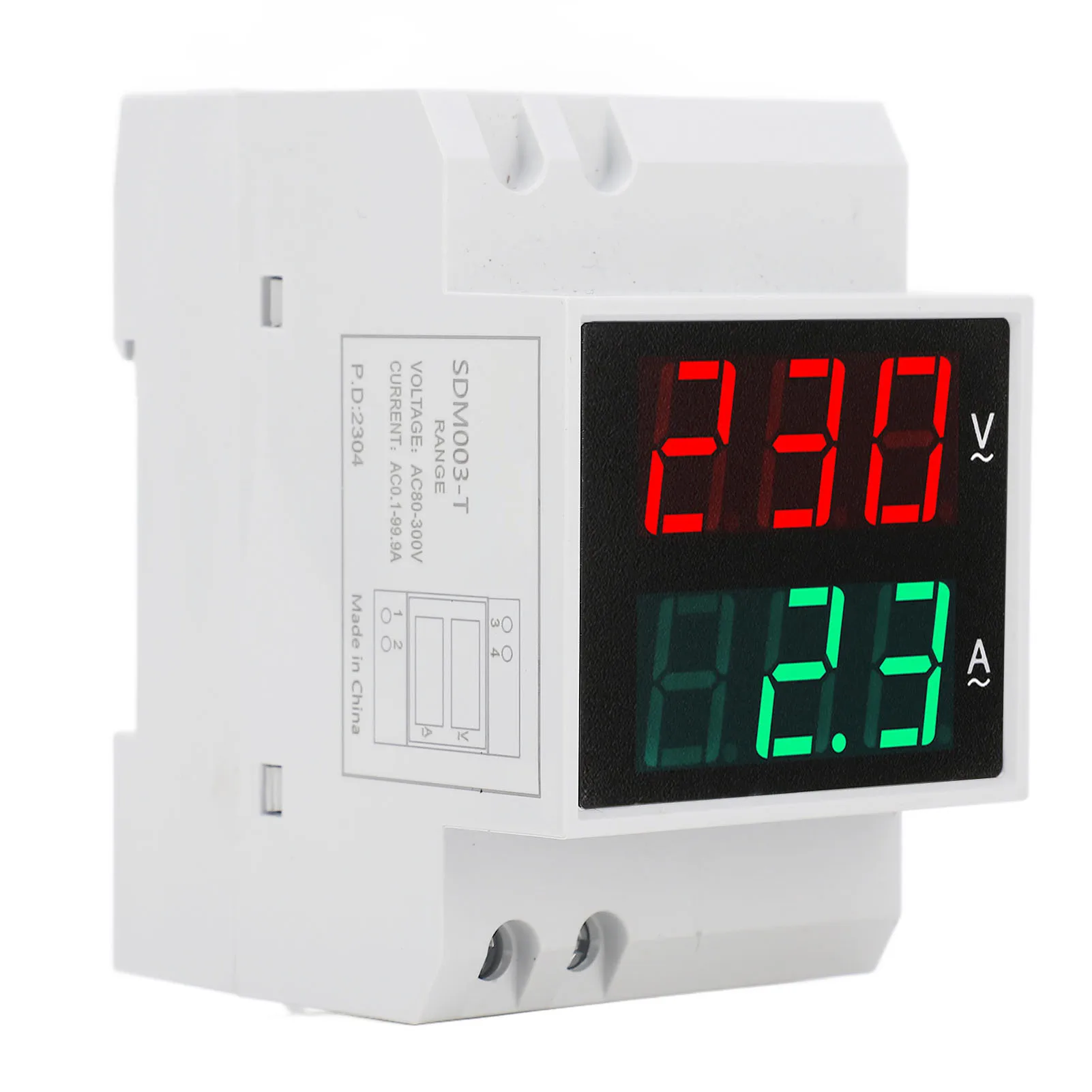 Digital Voltmeter Ammeter AC80‑300V 0.1‑99.9A Voltage Current Meter Flame Retardant Dual LED Display Single Phase for