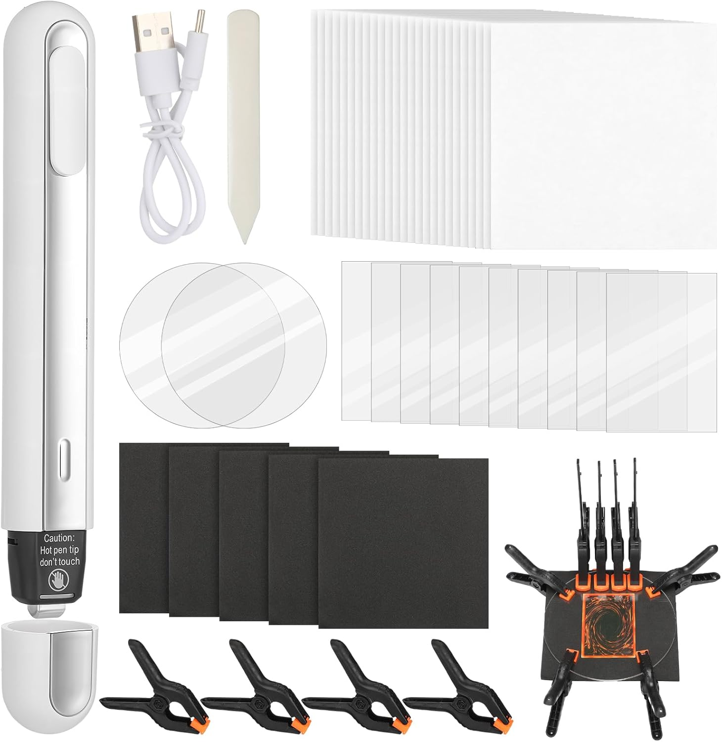 52Pcs Trade Card Flattening Kit Sports Card Cleaning Care Tool Kit Include 2 Clear 6'' Acrylic Sheets 8 Plastic Clamps 5 Pads 1 Bone Folder 1 Thermal Pen 10 PC Sheets 25 Heat Resistant Paper