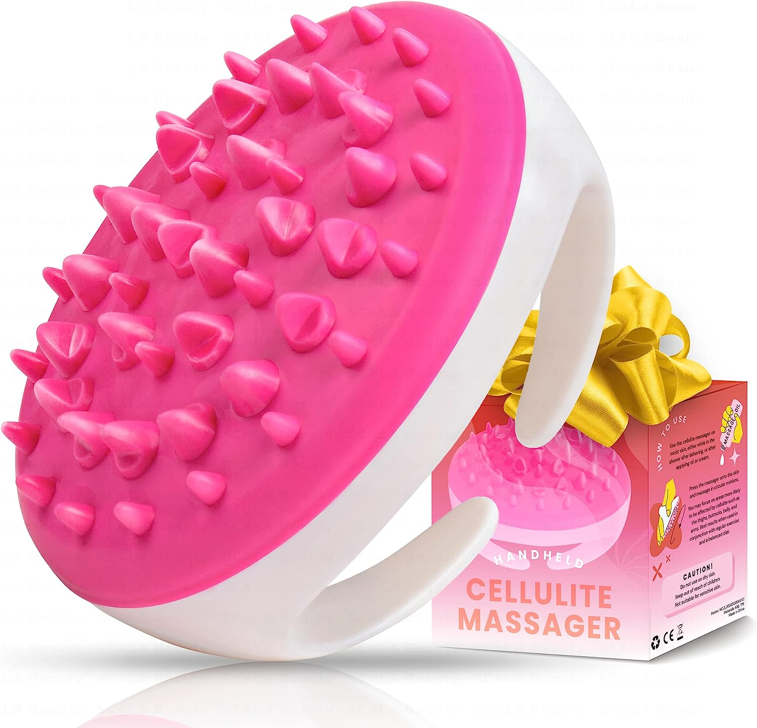 Scala Silicone anti Cellulite Massager, Body Shower Scrubber, Cellulite Remover - Improve Circulation, Distribute Fat Deposits, Body Massager, Exfoliator, Fat Roller Use with Creams and Oils - Pink