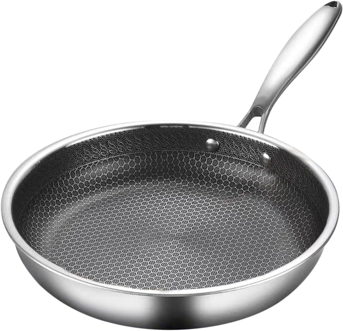 Large Honeycomb Wok Pan 36Cm Stainless Steel, Non-Stick Frying Pan for Stir-Fry and Cooking, Compatible with Cookers