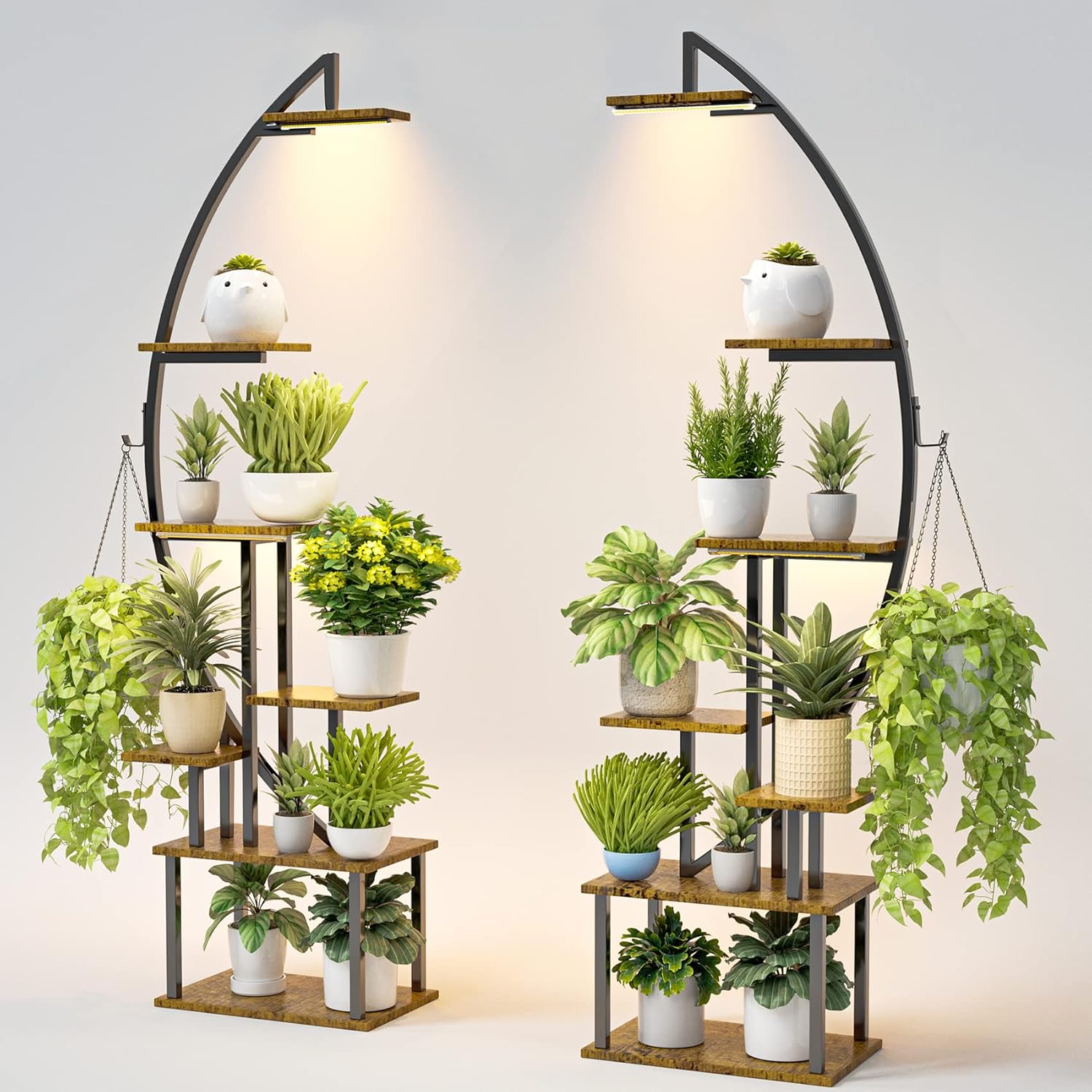 Tall Plant Stand Indoor with Grow Light, 7 Tiered Metal