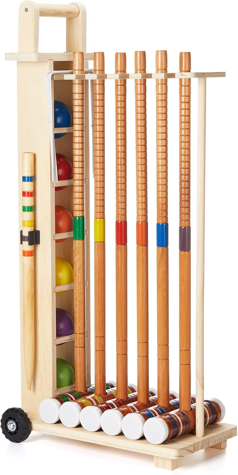 6 Player Croquet Set for Adults with Wooden Stand  Wooden Rubber Mallets Upgraded Resin Colored Balls and Steel Wicket for Family & Friends, Great for Outdoor Lawn, Backyard Park